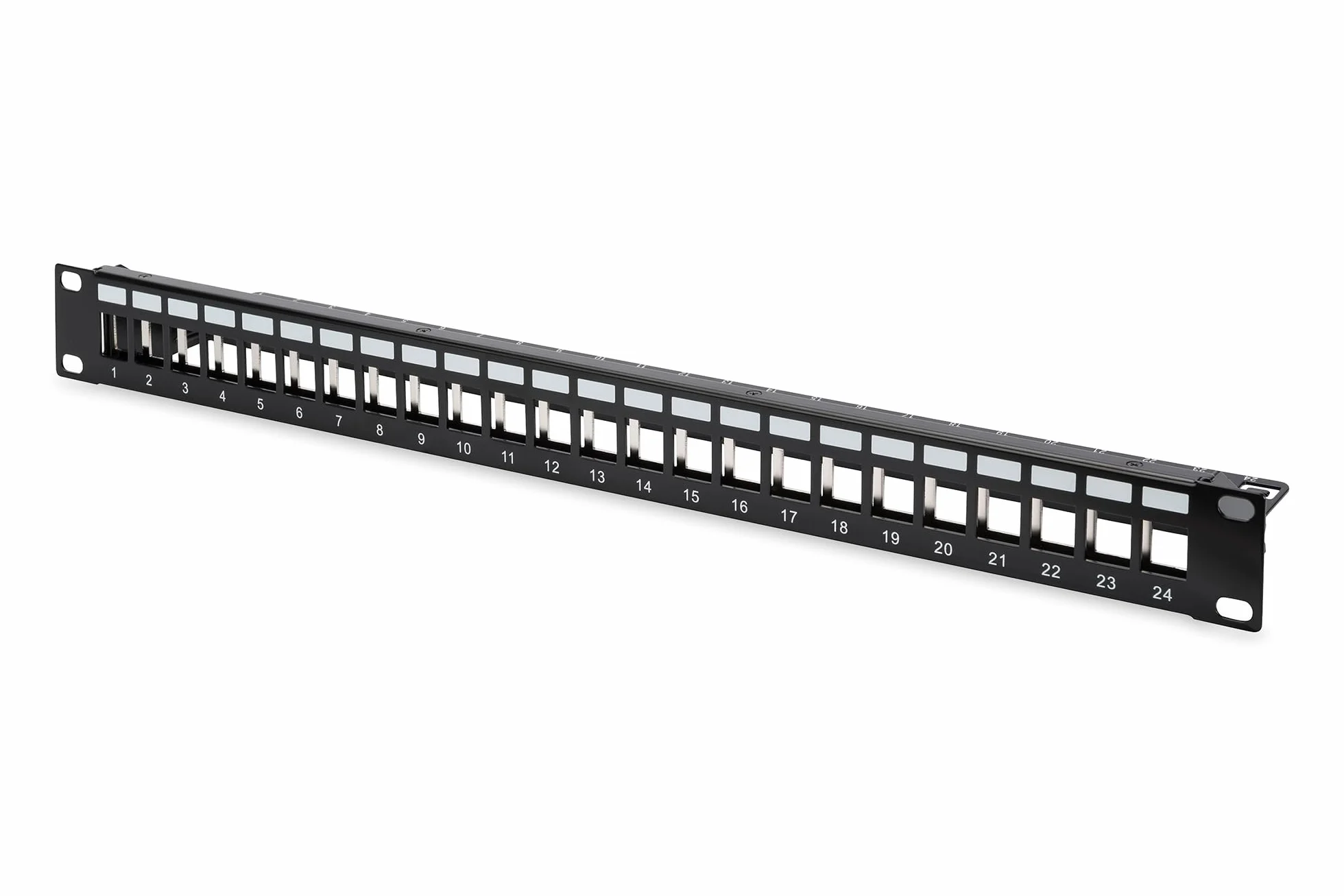 DIGITUS Patchpanel Set – 19 Zoll 1HE – 24x Cat 6A Keystone-Modul DN-93615 | 24x RJ45 – Modulares Patch-Feld – 10 Gbit/s – Rack-Montage im 19 Zoll Netzwerkschrank – Schwarz