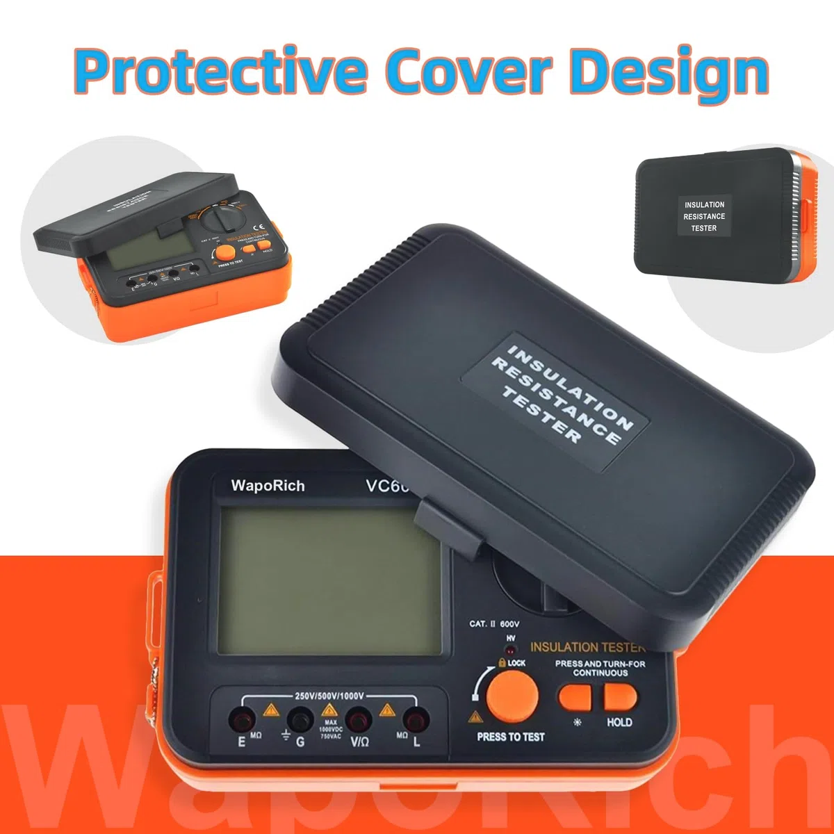 Megaohmmeter, WapoRich Digitaler Isolationswiderstandstester 2000 MΩ Megaohmmeter mit DC 250 V/50 V/1000 V AC 750 V Prüfspannung