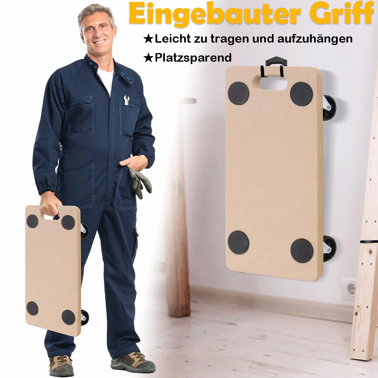 UISEBRT 4 Stück Transportroller 580 x 290 x 108mm Rollbretter Transport aus MDF-Platte Möbelroller Transporthilfe für Umzug Möbel-Transport - 200kg Tragkraft