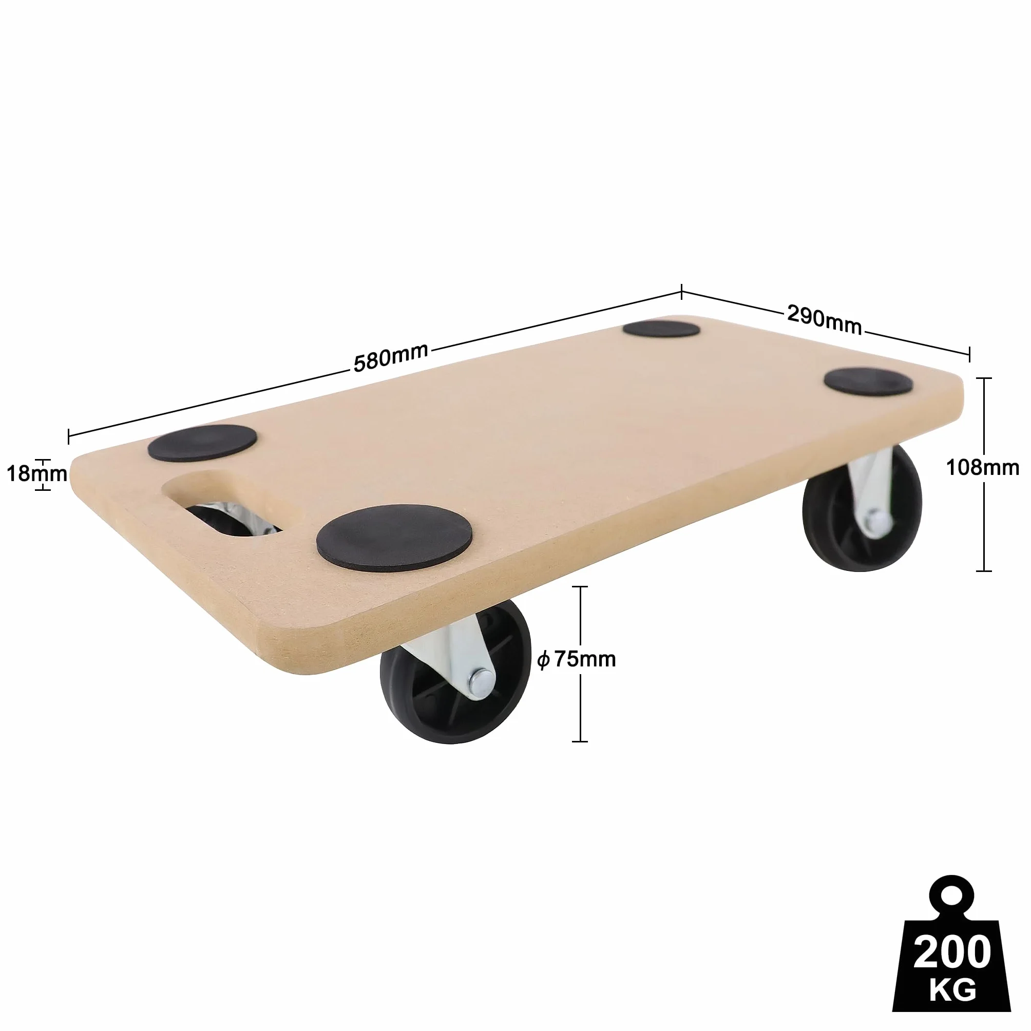 UISEBRT 4 Stück Transportroller 580 x 290 x 108mm Rollbretter Transport aus MDF-Platte Möbelroller Transporthilfe für Umzug Möbel-Transport - 200kg Tragkraft