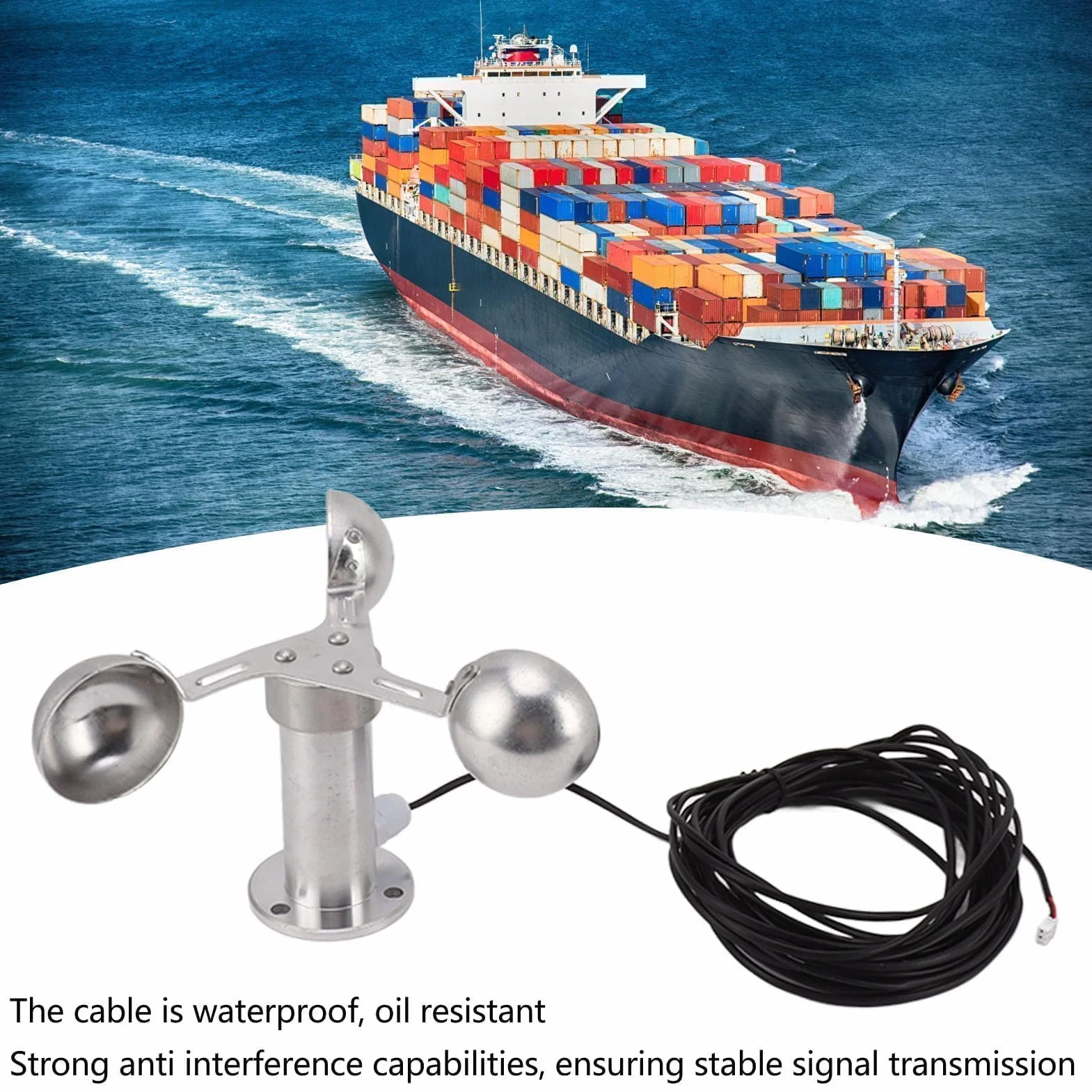 Windgeschwindigkeitssensor Anemometer aus Aluminiumlegierung, 3 Tassen, Genaue Messung für Kraftwerke, Meteorologische Überwachung, Windmessung mit 8 M Kabel