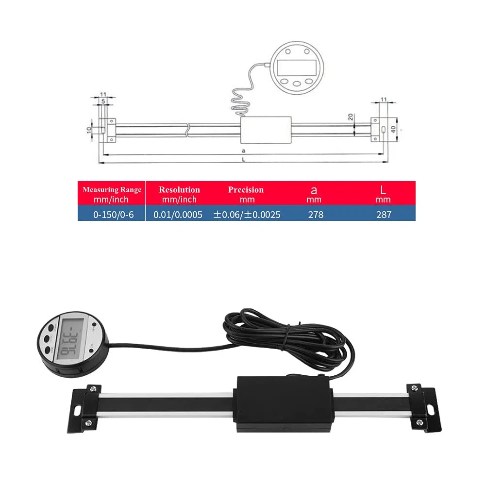 Digital Readout Kit,Auslesewaage digitaler Anzeigen Wegsensor LCD Ausleseset Präzise Digital Linear Scale mit LCD Anzeigen und Montagezubehör für Fräsmaschinen usw,0-150 mm,höher Leistung