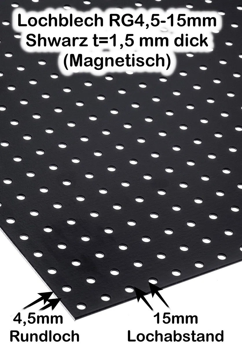Lochblech Schwarz RAL 9005 Stahl Verzinkt Pulverbeschichtet RG 4,5-15mm 1,5mm dick magnetisch Neu (500 mm x 600 mm)
