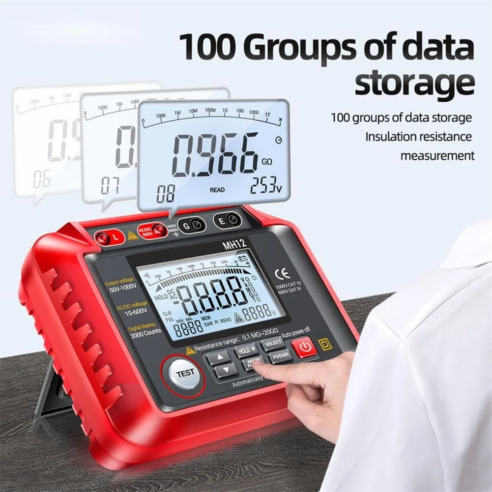 MH12 Megohmmeter, digitales Isolationswiderstandsmessgerät, Erdungswiderstandsmessgerät für elektrische Wartung, Kabelprüfung und Außendienstingenieure