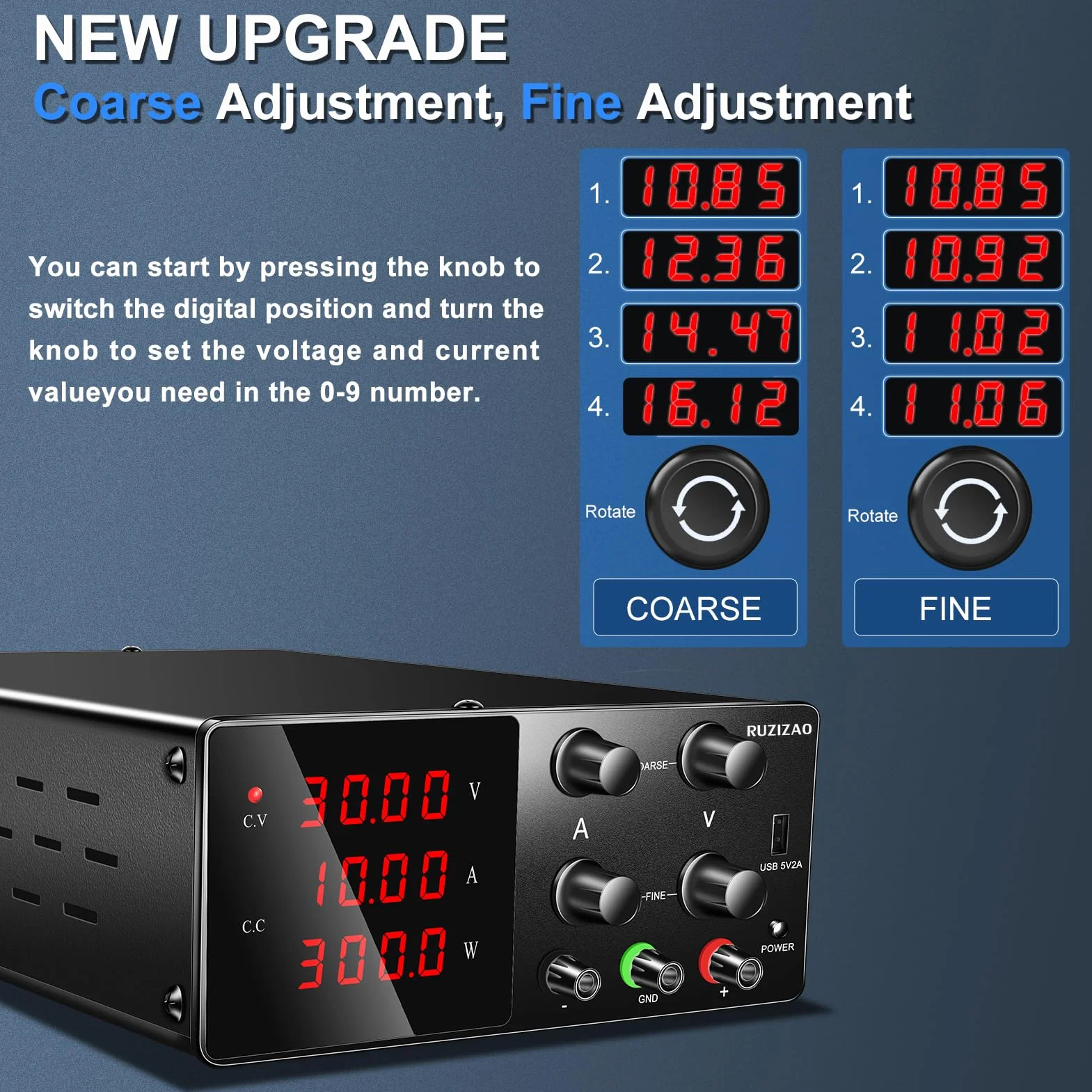 Labornetzgerät Regelbar Labornetzteil 30V 10A Variablen Schaltnetzteil Geregeltes Hochpräzises 4-stelliges LED-Display 5V/2A USB-Anschluss Labor DC-Stromversorgungen (Schwarz)