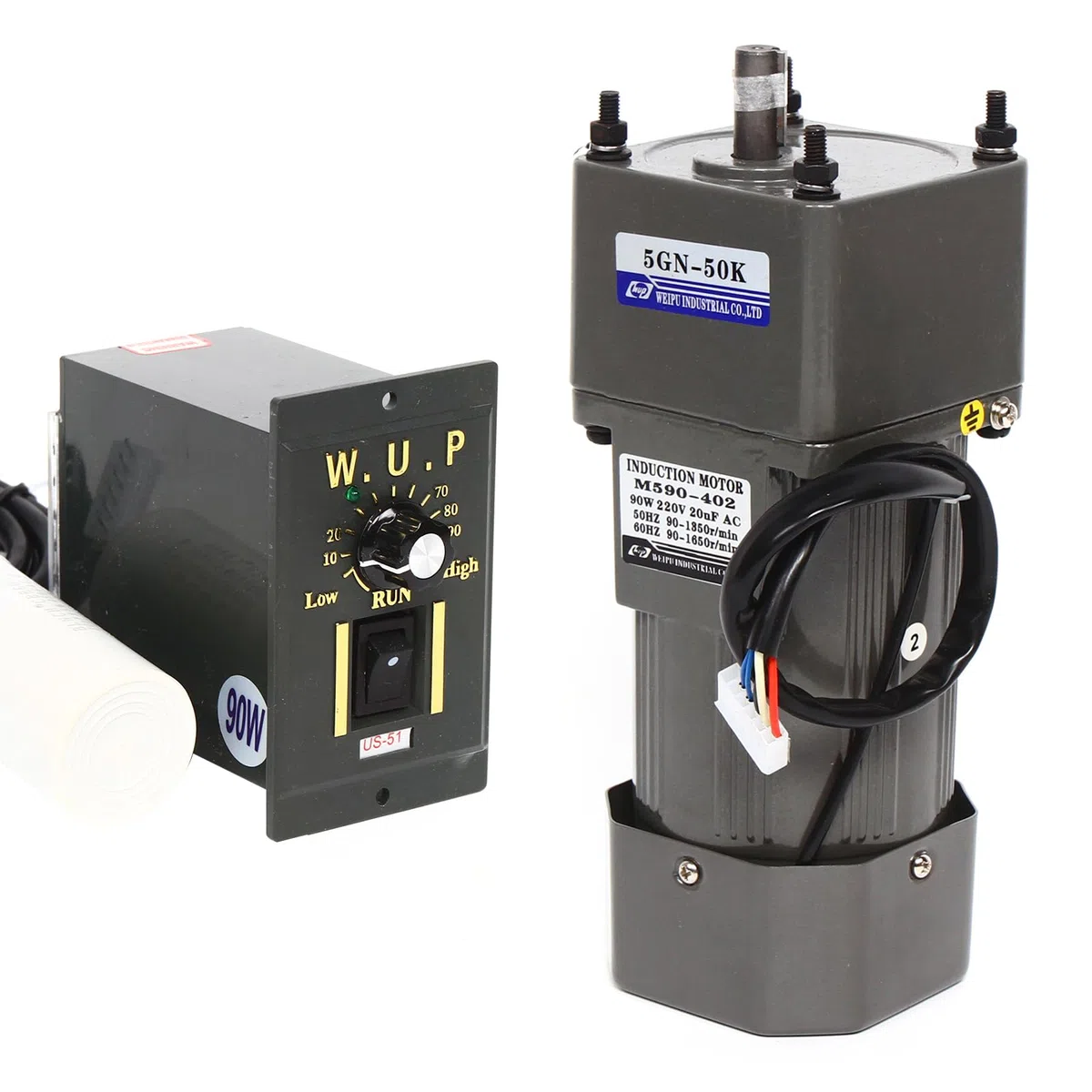 Elektrischer Getriebemotor, 220V 90W 50K AC Gear Motor mit Untersetzungsgetriebe, Verzögerung Einstellbare Drehzahl, 21N. m Drehmoment,Geeignet für Industrien wie Verpackungs, Druck (90W 50K)