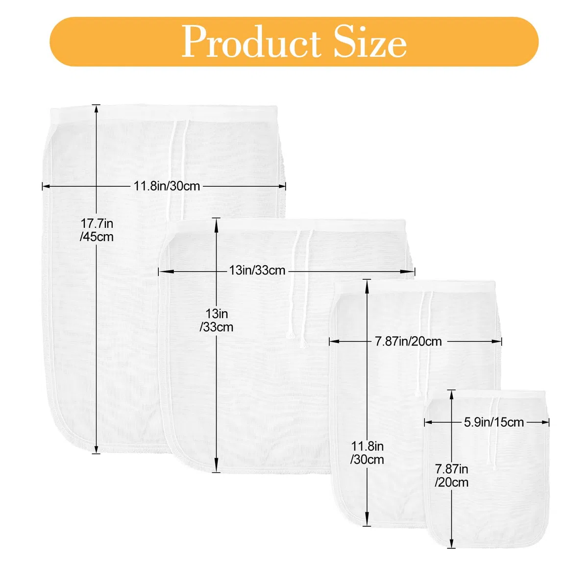 4 Stück Passiertuch Nussmilchbeutel, Wiederverwendbar Passiertücher Abseihtuch Mulltuch Küche Filterbeutel Cheese Cloth Mit Kordelzug Baumwolle Nussbeutel Für Käse Fruchtsaft Joghurt (Nylon, 4 Größen)