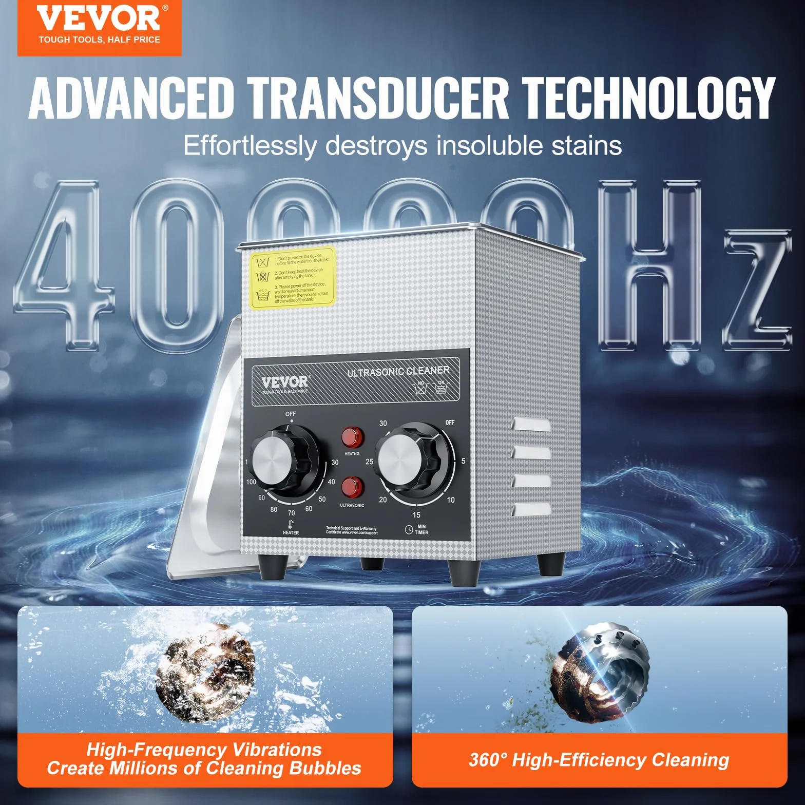 VEVOR 2 L Ultraschallreiniger mit Heiztimer & Korb professionelle digitale Ultraschall Reinigungsgeräte, 60 W Reinigungsmaschine für Uhreninstrumente Brillen Münzen Metallteile Werkzeuge Silber