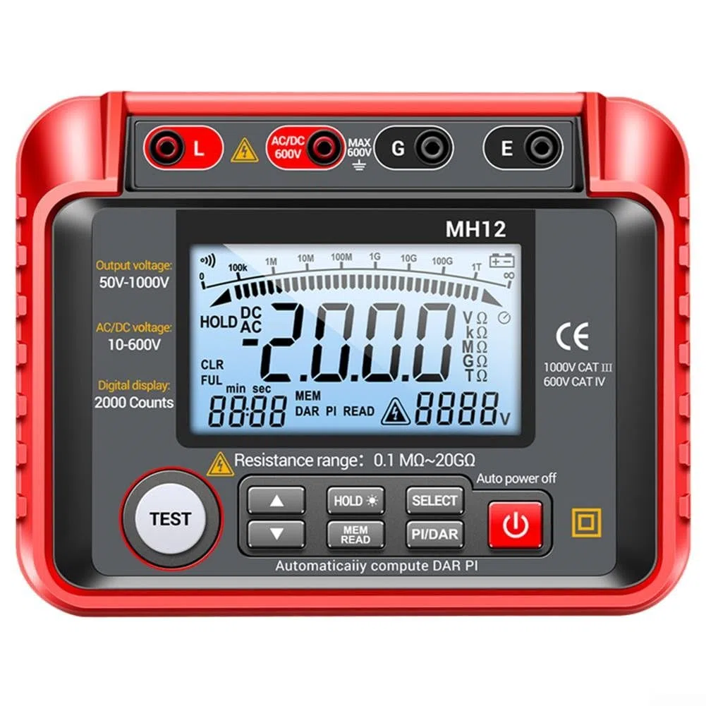 MH12 Megohmmeter, digitales Isolationswiderstandsmessgerät, Erdungswiderstandsmessgerät für elektrische Wartung, Kabelprüfung und Außendienstingenieure