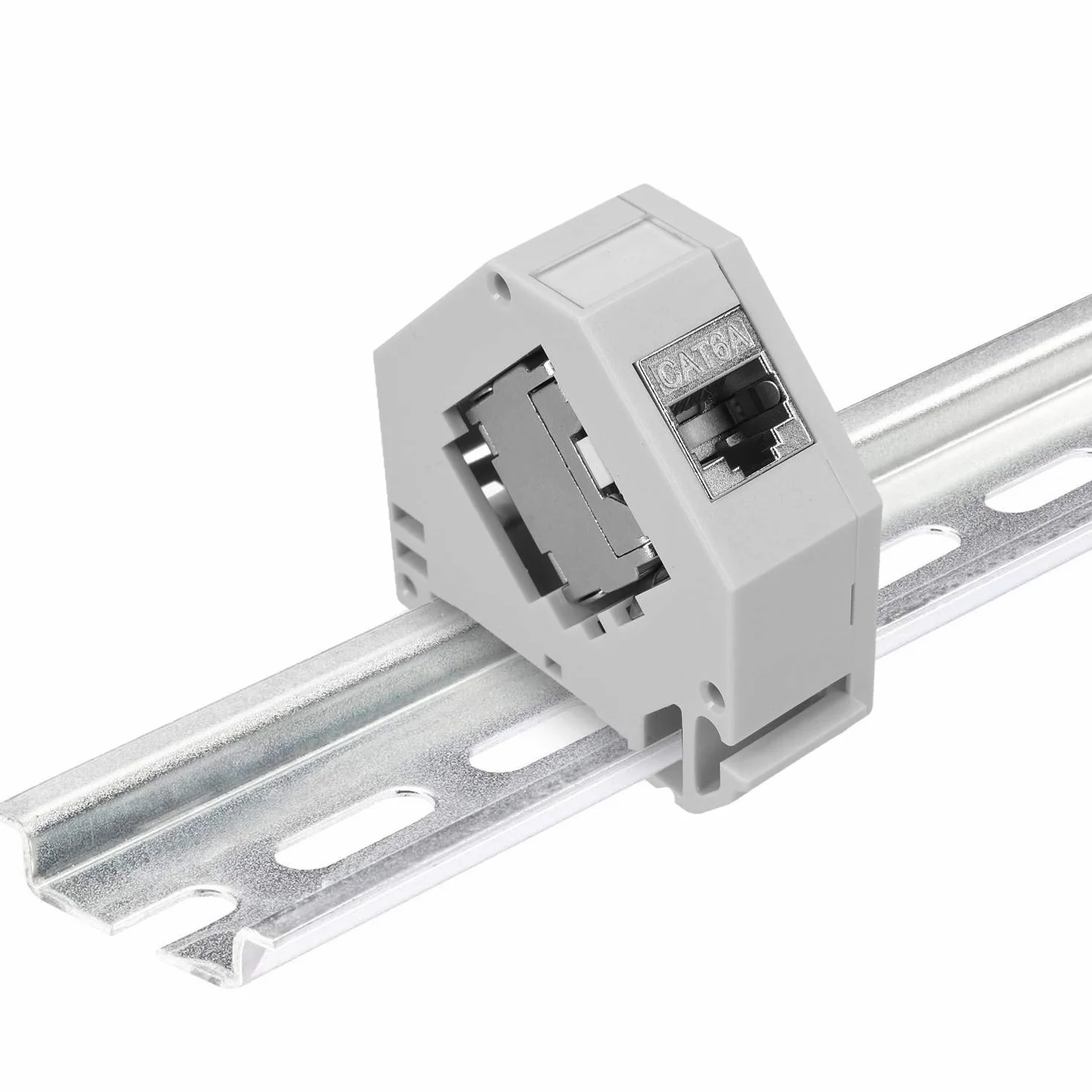 kwmobile Keystone Modul Set CAT 6A mit Hutschienenadapter - 8x RJ45 Hutschienenadapter Buchse geschirmt + 8x Halter für DIN Hutschiene - werkzeuglose Netzwerkdose bis 10 Gbit/s
