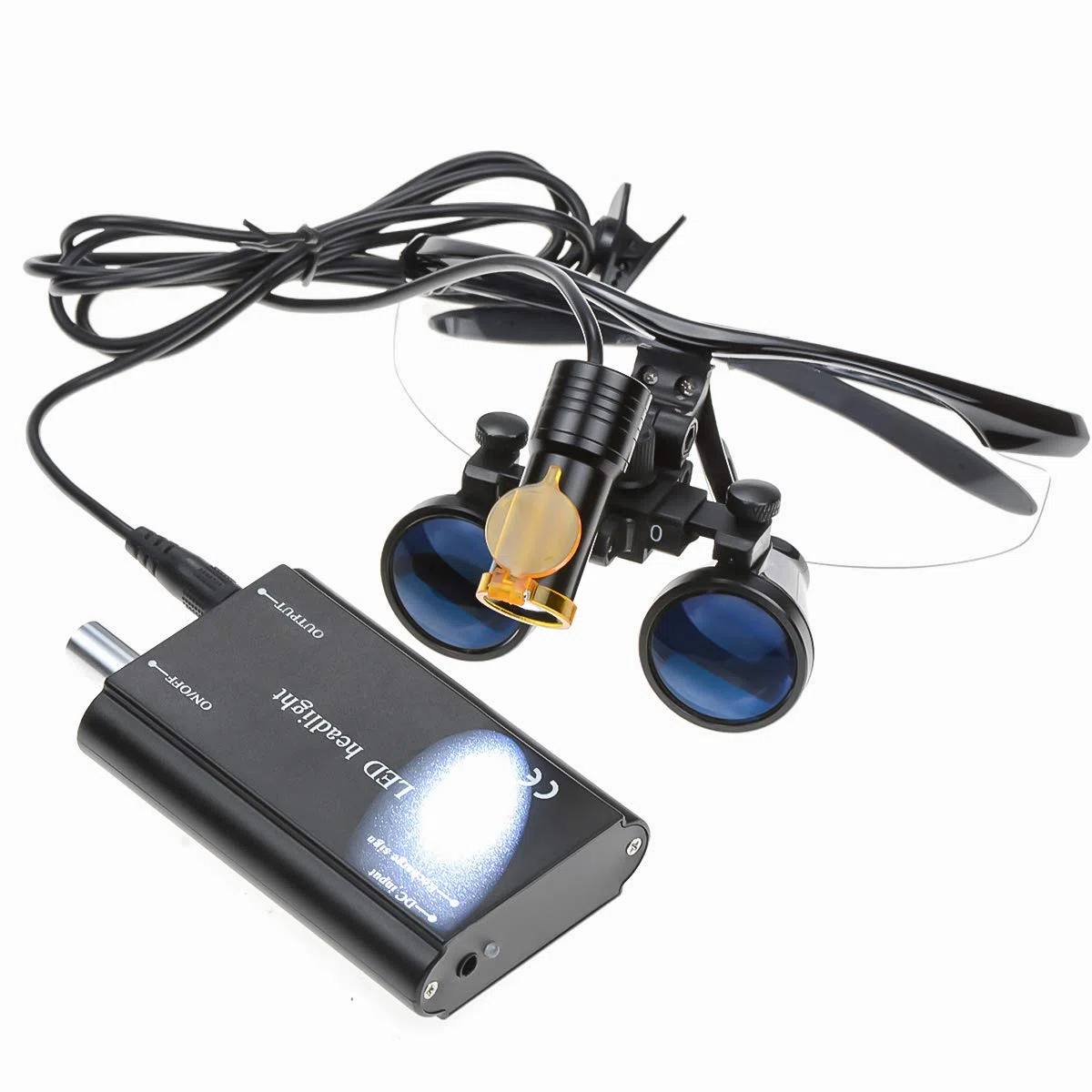 BoNew 3,5 x chirurgische Fernglas-Lupen, optisches Glas + 5 W LED-Scheinwerfer, leistungsstarkes Licht mit Filterclip-Typ + Aluminium-Box (schwarz)