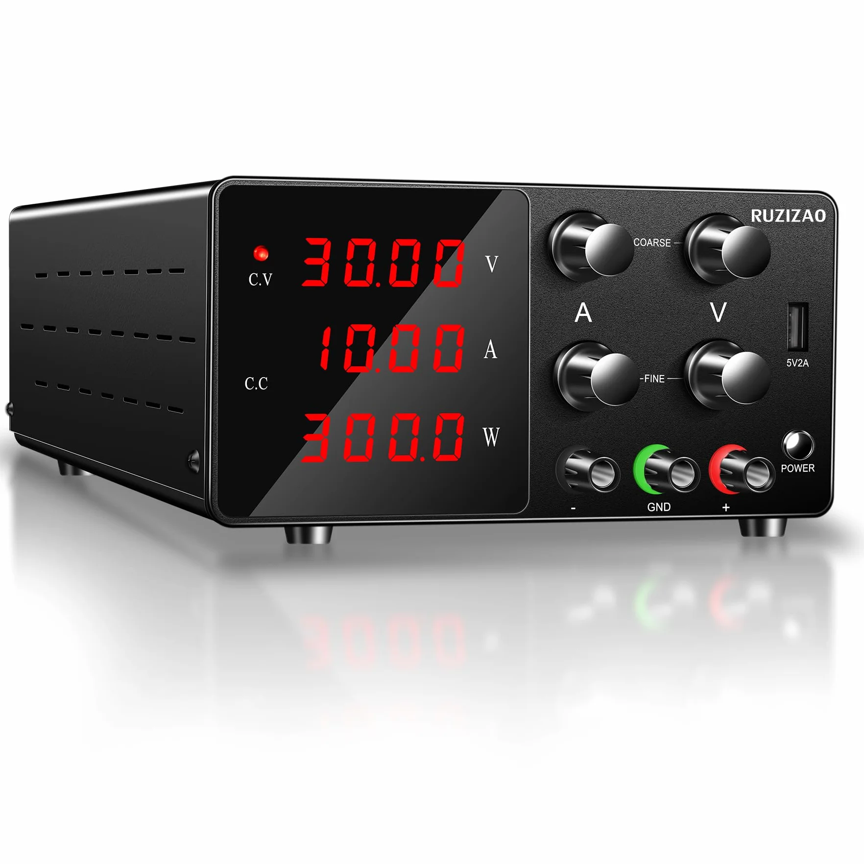 Labornetzgerät Regelbar Labornetzteil 30V 10A Variablen Schaltnetzteil Geregeltes Hochpräzises 4-stelliges LED-Display 5V/2A USB-Anschluss Labor DC-Stromversorgungen (Schwarz)