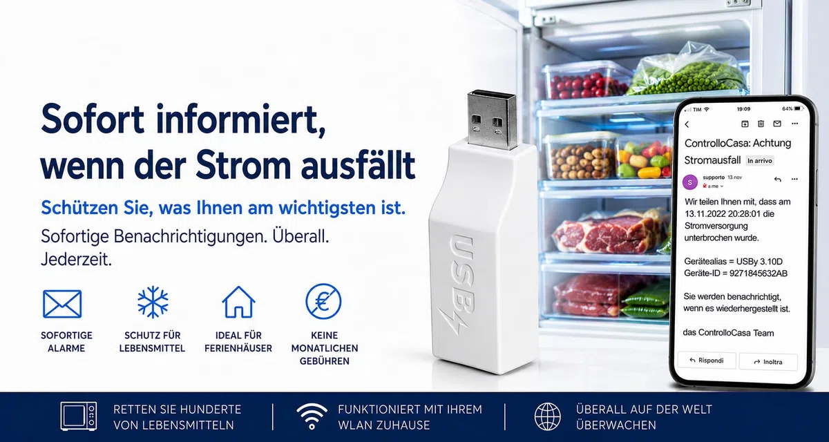 Stromausfall Melder | Stromausfall Alarm WLAN | Sofortige Warnung bei Stromausfall | Schutz für Gefrierschrank, Kühlschrank , Aquarium, Ferienhaus, Wohnmobil und Sicherheitssysteme | Ohne ABO
