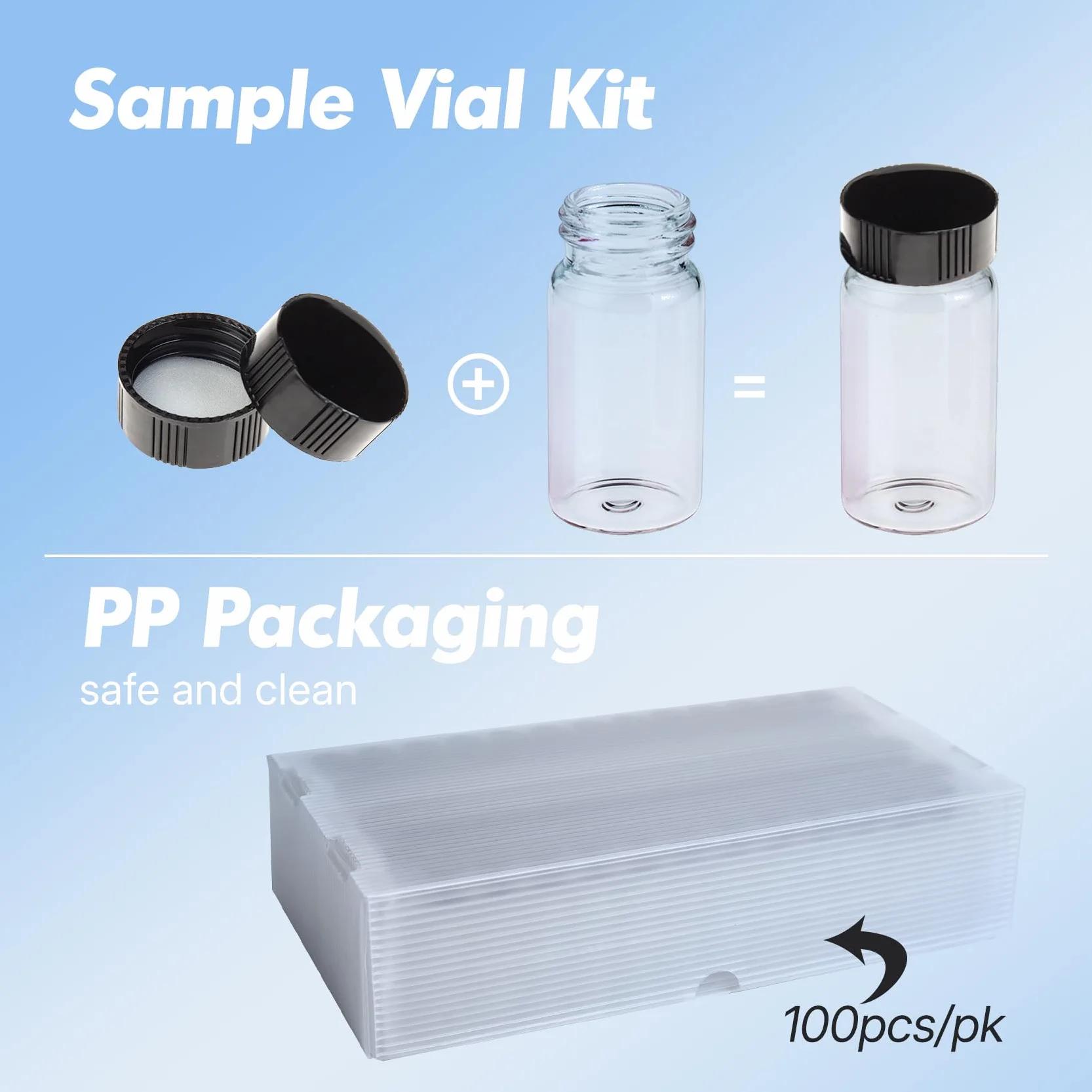 ALWSCI 100 Stücke 20 mL Probe Klarglas Fläschchen Probenahme Flaschen 24 mm Schwarz geschlossen Top PP Cap, Probe Container Labor Fläschchen 27.5x57 mm
