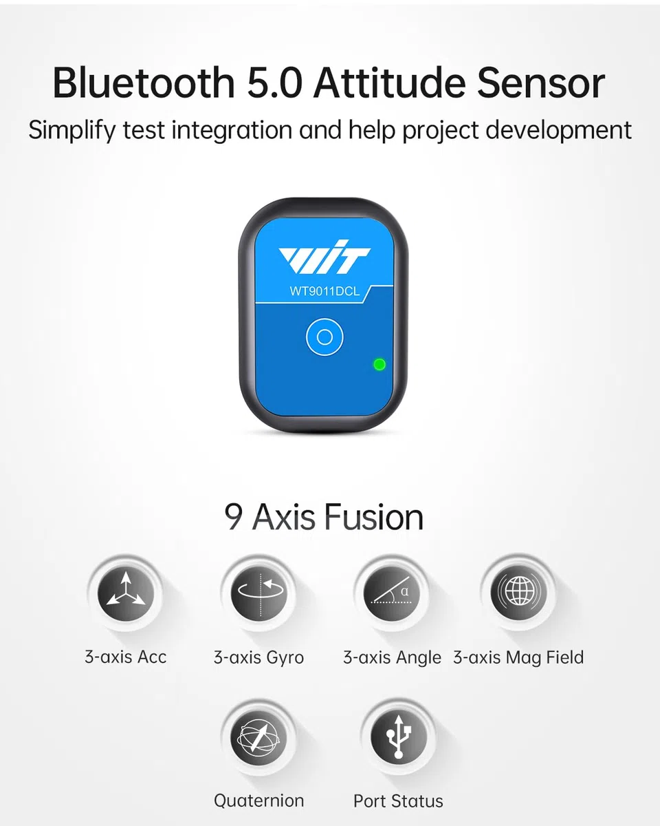 [Bluetooth 5.0 Beschleunigungssensoren] WT9011DCL MPU9250 Mini Wireless Inertial Sensor, 3-Achsen Beschleunigungsmesser + Gyroskop + Magnetometer)+ Neigungsmesser, 9-Achsen IMU AHRS Sensormodul USB