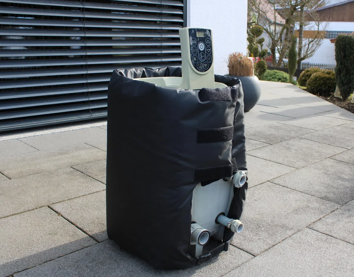 Premium PRO Design Whirlpool Pumpenabdeckung - 5cm Dicke Thermo-Schutzhülle für Heizpumpen (z.B. kompatibel mit Lay-Z-Spa) - Wetterfest, Frostschutz, Lärmschutz & Energiesparend (136cm Airjet)