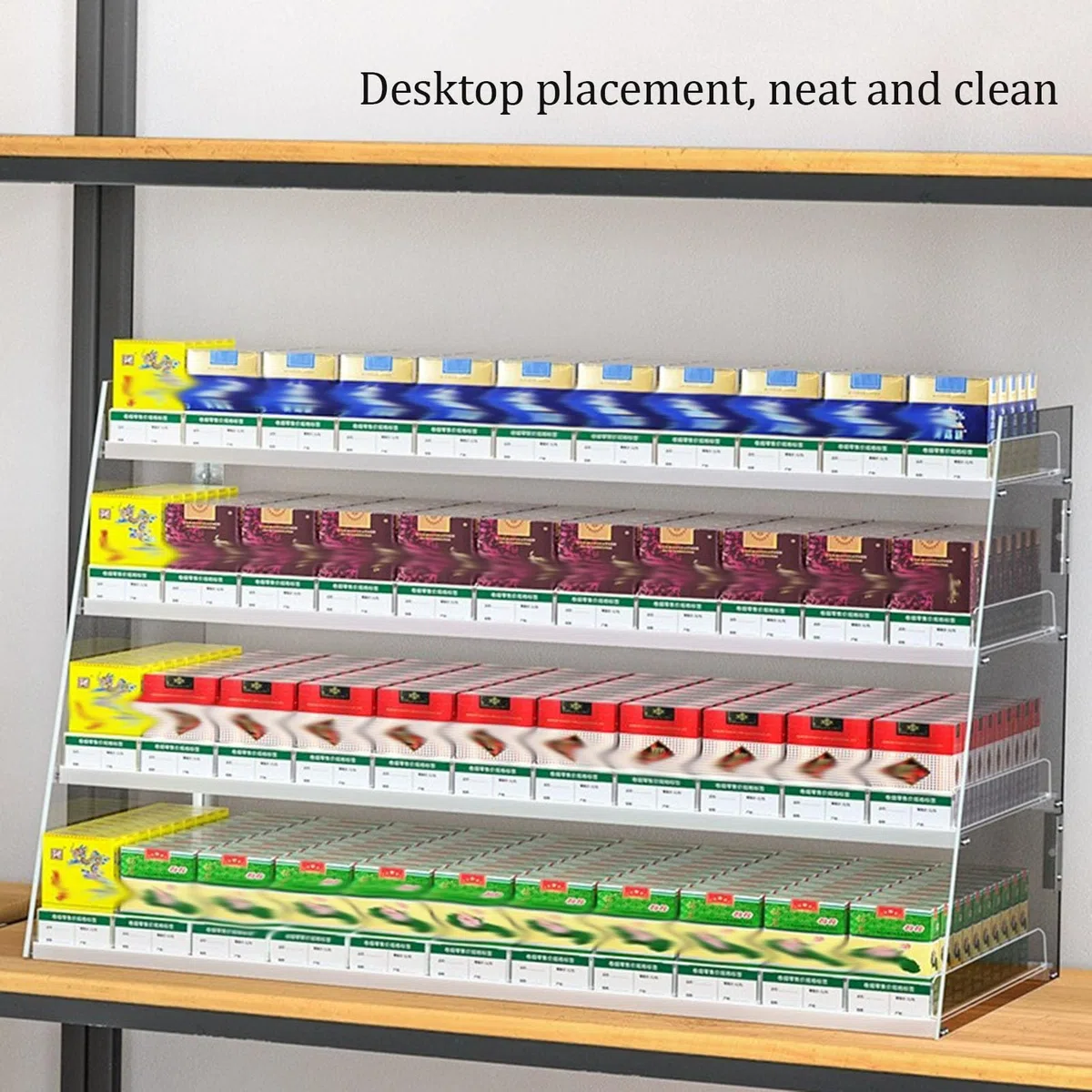 Wandmontierter Convenience Store Zigarettenregal，automatischer Zigarettenschieber-tablett-tabak-ausstellungsstand，einzelhandelsgeschäft Acryl Auto Push Zigarettenschachtel Rack