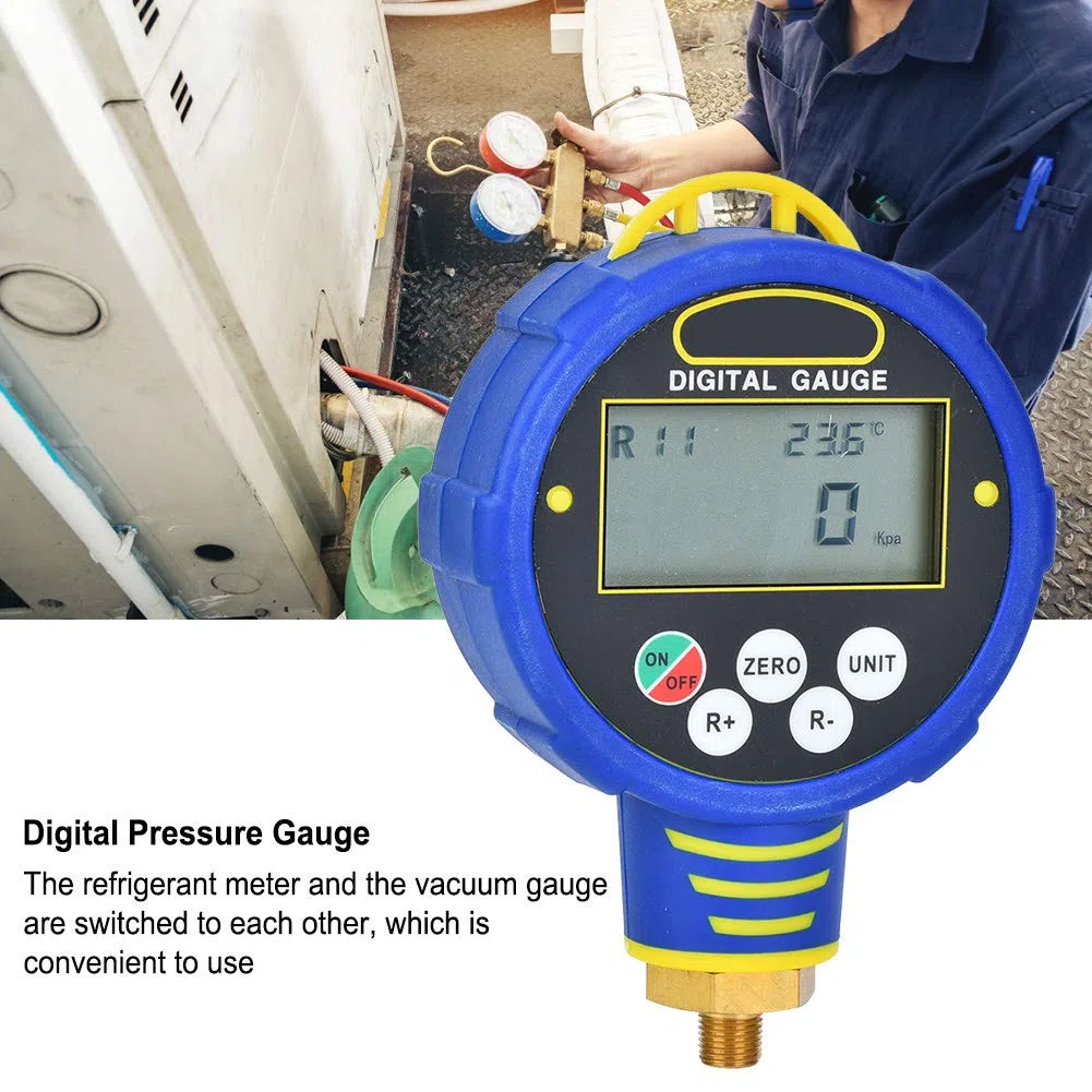 Fafeicy Digitales Manometer, 1/8 Zoll NPT, Niederdruck-Klimaanlage, Vakuum-Messgerät, Kältemittel R32, Messbereich -101 kPa bis 6 MPa