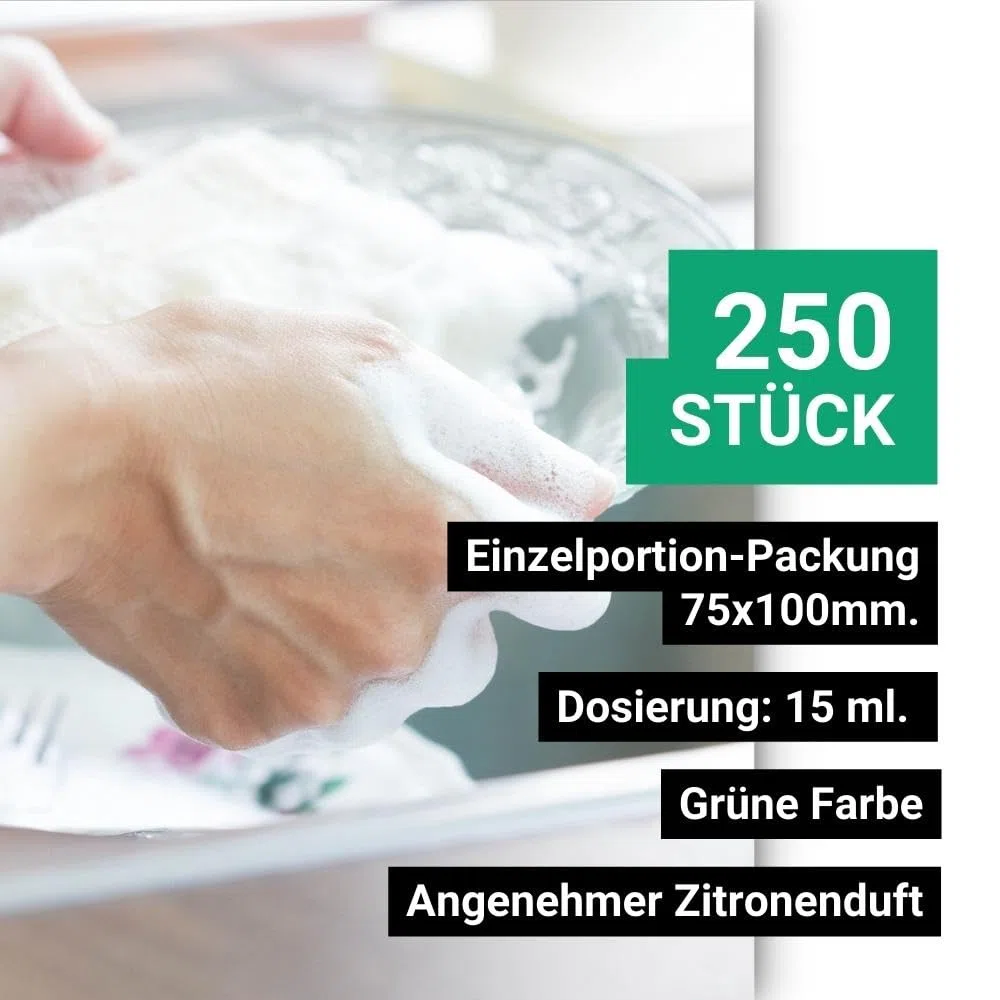 GPQ - Flüssiges Geschirrspülmittel 15 ml. | 250 Stk. | Amenities Handgeschirrreiniger | Fettlöser/Entfetter | Ohne Parabene | B&B, Landhaus, Camping, Appartement... | Made in EU