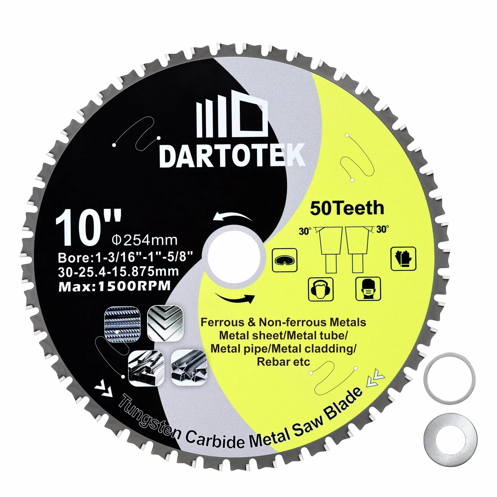 254mm TCT Sägeblätter, 50 Zähne Metalltrennscheibe Wolframkarbid bestückte Kreissäge für Eisen, Edelstahl, Nickel, Titan, Eisenmetalle und Stahlrohre