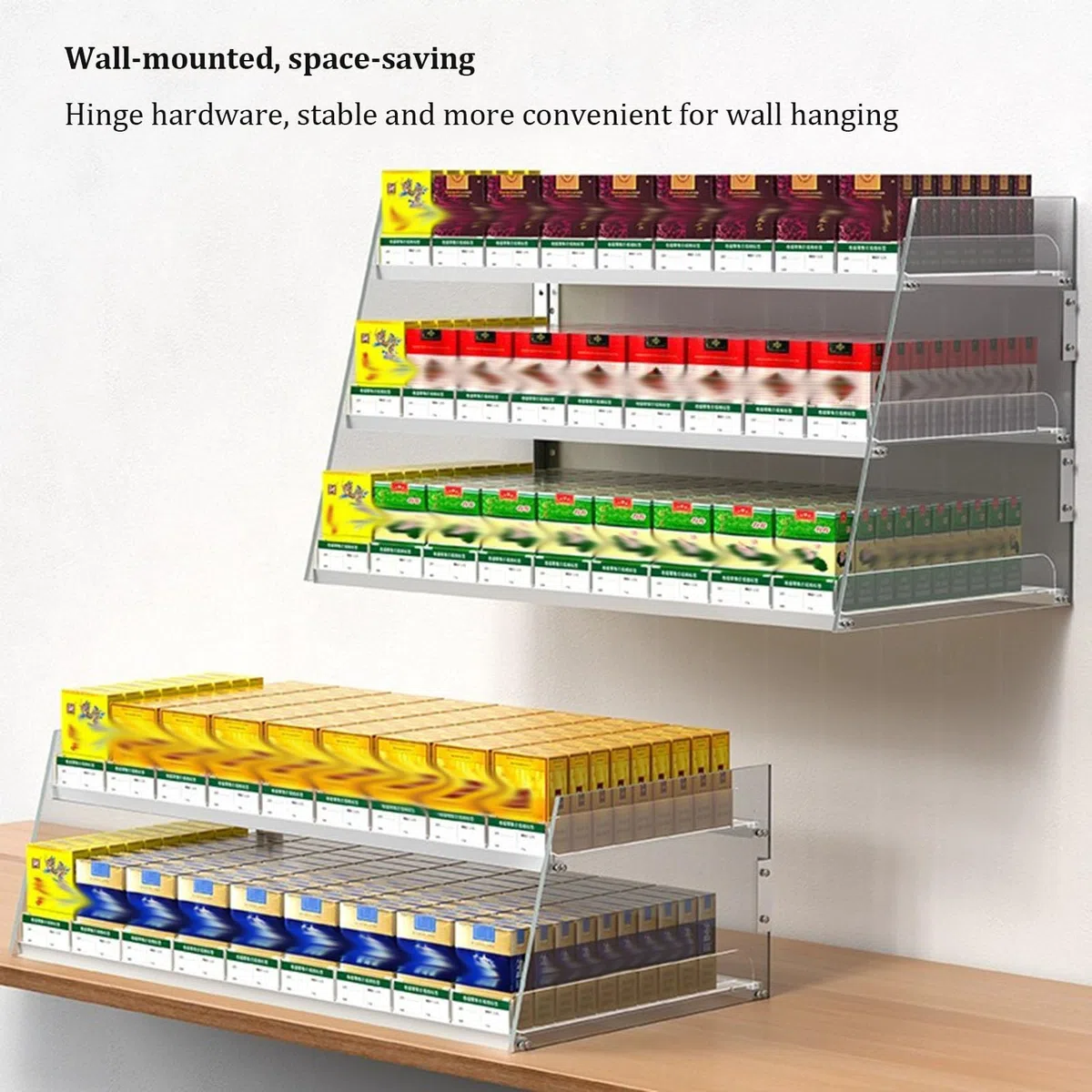 Wandmontierter Convenience Store Zigarettenregal，automatischer Zigarettenschieber-tablett-tabak-ausstellungsstand，einzelhandelsgeschäft Acryl Auto Push Zigarettenschachtel Rack