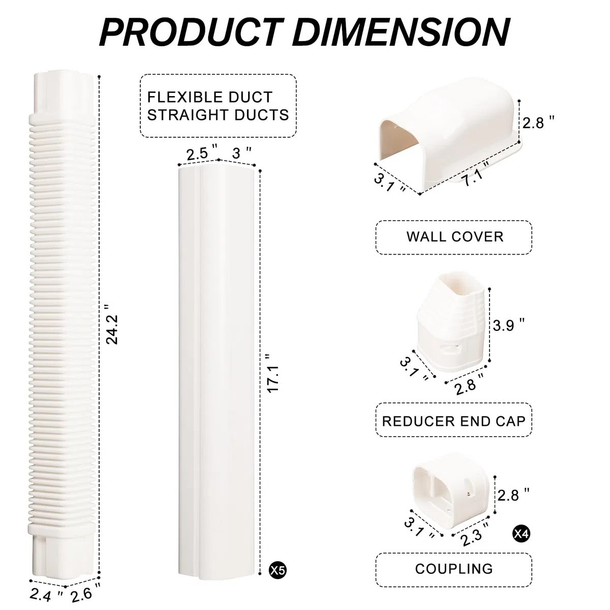 BEWAVE 7,6 cm 3 m AC Line Cover Kit, dekoratives PVC-Rohrabdeckungs-Set für Mini-Split-Klimaanlagen und Wärmepumpen