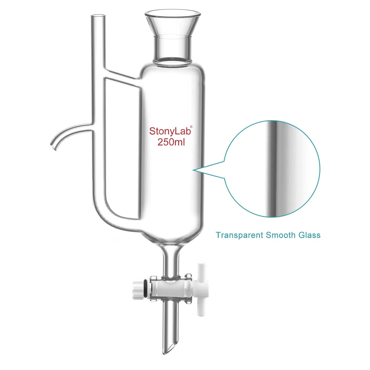 stonylab Weithals-Wasser-Öl-Abscheider mit PTFE-Hahn, Glaswaren zur Flüssigkeitstrennung und -reinigung, Zwei-Phasen-System-Laborexperimente, 250 ml