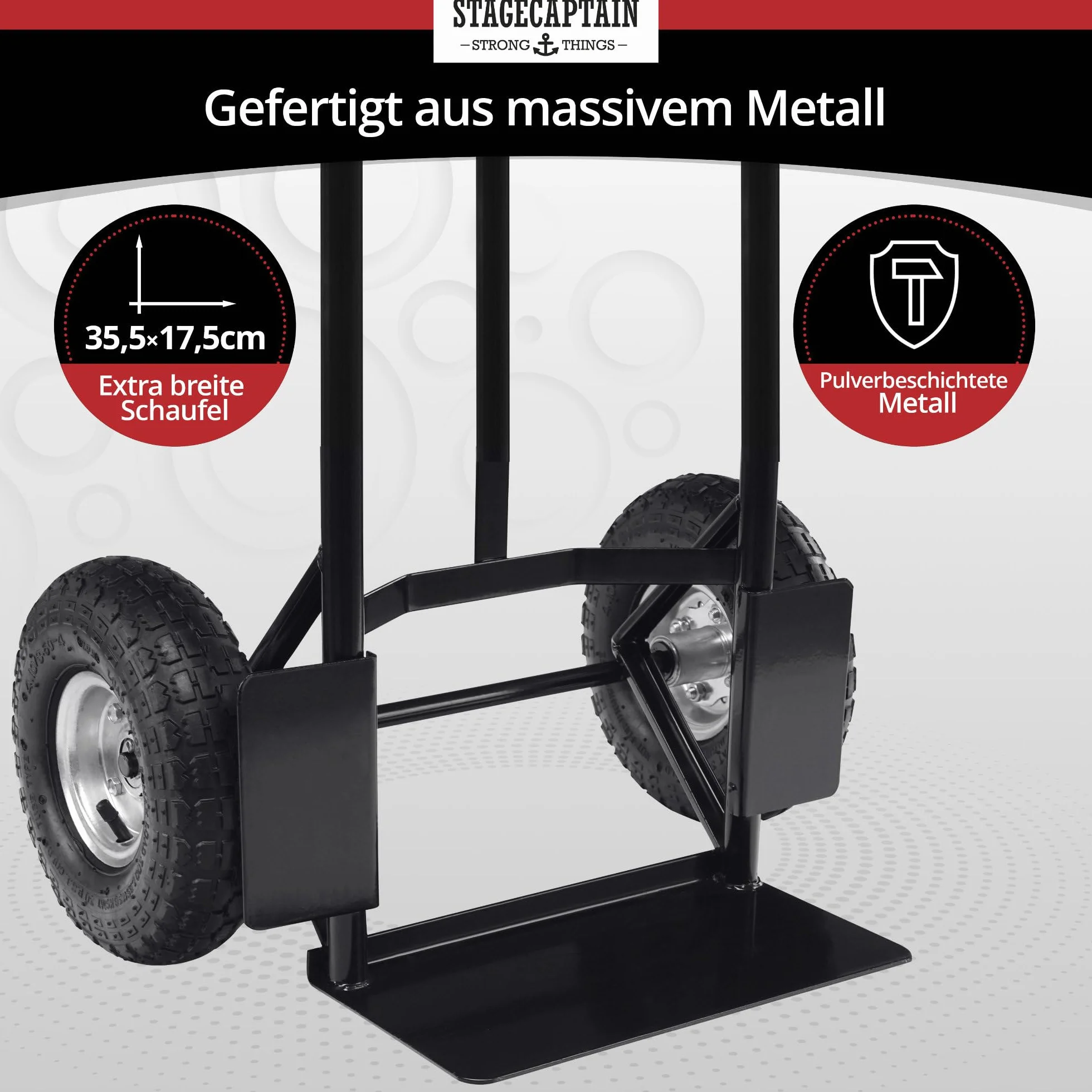 Stagecaptain Carryboy Sackkarre - 200 kg belastbar - Transportkarre für Umzug oder Getränkekisten - Robuster Stahlrahmen und Luftreifen mit 26 cm Ø - Handwagen mit Sicherheits-Haltegriffen - Schwarz