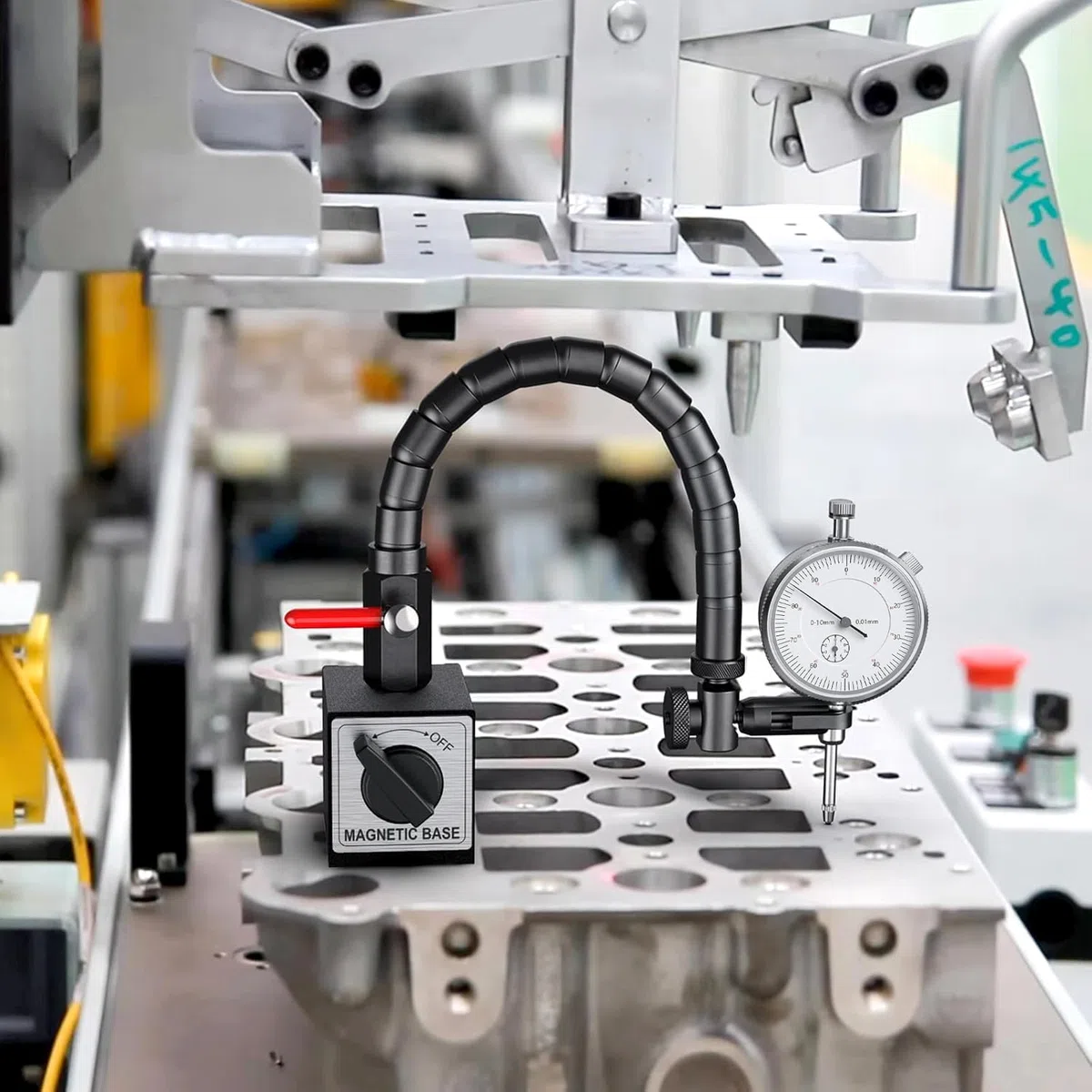 Präzisions-Messuhr mit Magnetstativ, Mechanisch Messuhr 0-10mm Messbereich, 0,01mm Genauigkeit, Stahlbasis mit Zentralklemmung (80kg Haltekraft) – Ideal für Werkstatt & Industrie