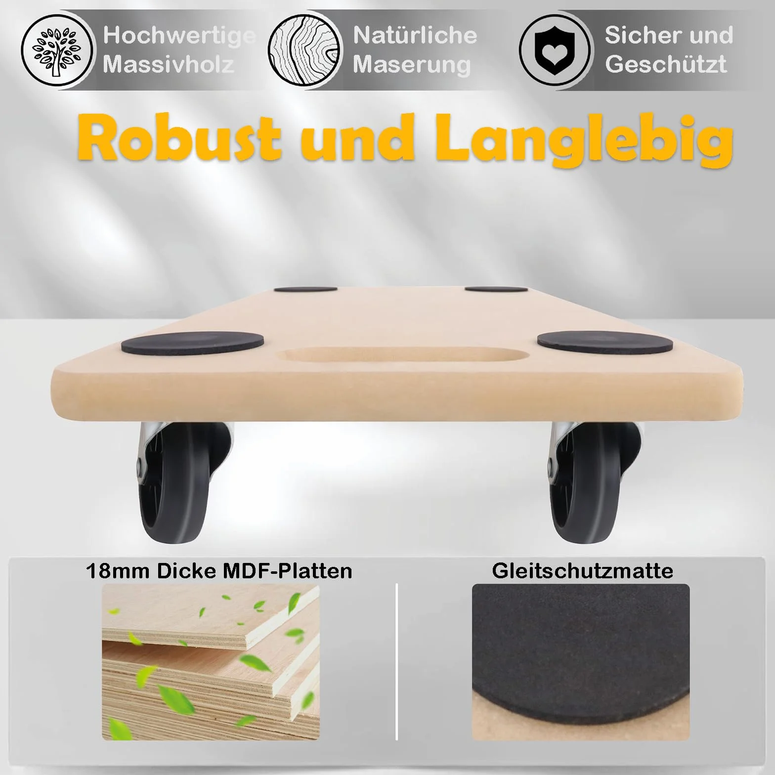 UISEBRT 4 Stück Transportroller 580 x 290 x 108mm Rollbretter Transport aus MDF-Platte Möbelroller Transporthilfe für Umzug Möbel-Transport - 200kg Tragkraft
