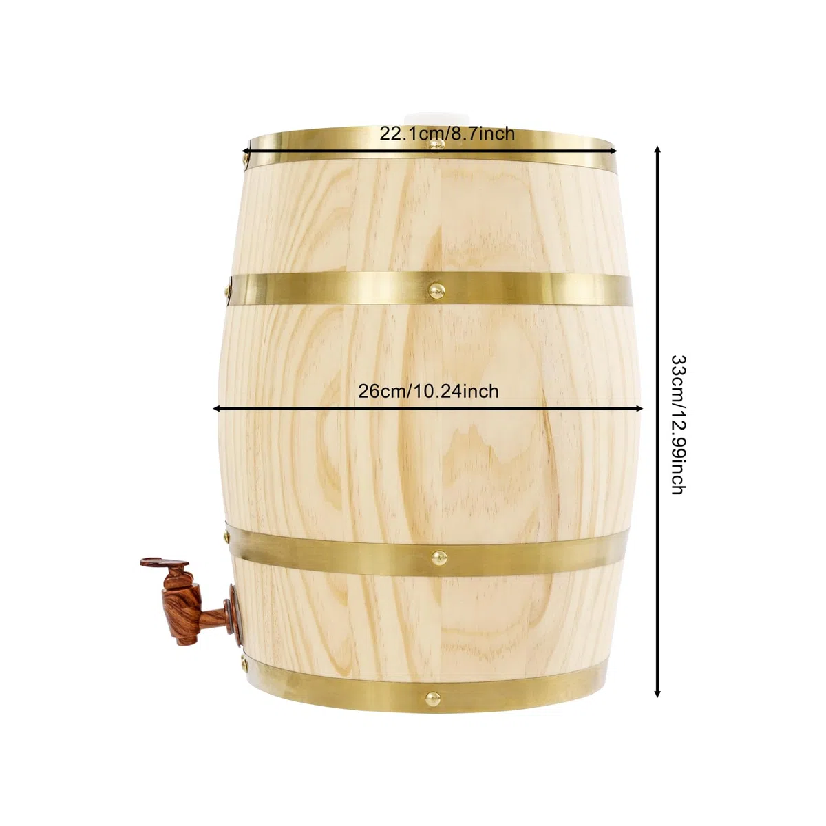 10L Holzfass mit Zapfhahn, Vertikal Whiskyfass Schnapsfass Bierfass Kiefernholz-Weinfass für Wein, Whisky, Rum, Dekorationsfass für Bars