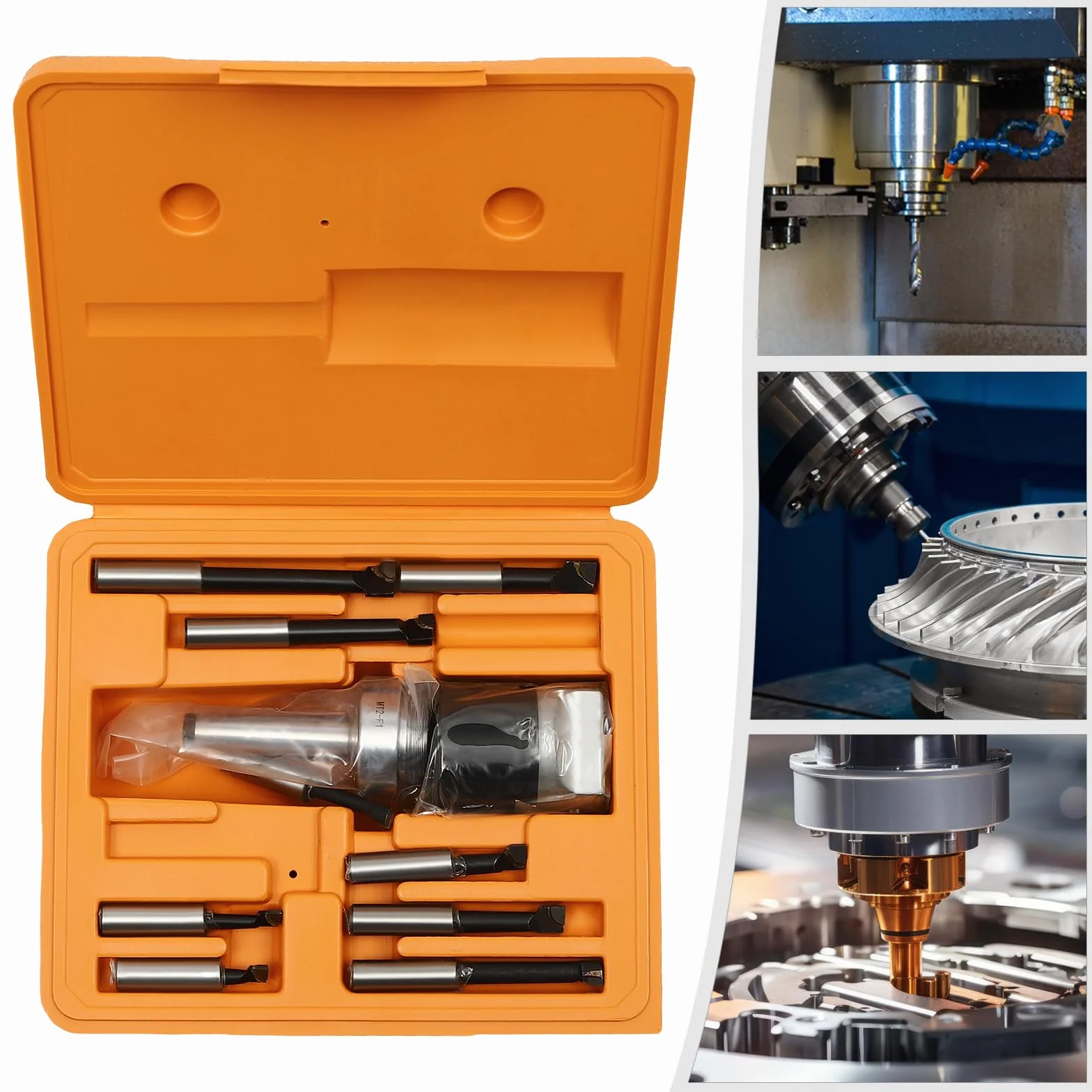 9 pcs Ausdrehkopf Bohrkopf Set MK2 M10 Ø 50, Bohrfutter Bohrstangen Set mit Bohrstangen Bohrkopf Fräswerkzeuge, Bohrbereich 10-125mm, für Fräs-, Bohr- und Bearbeitungsmaschinen