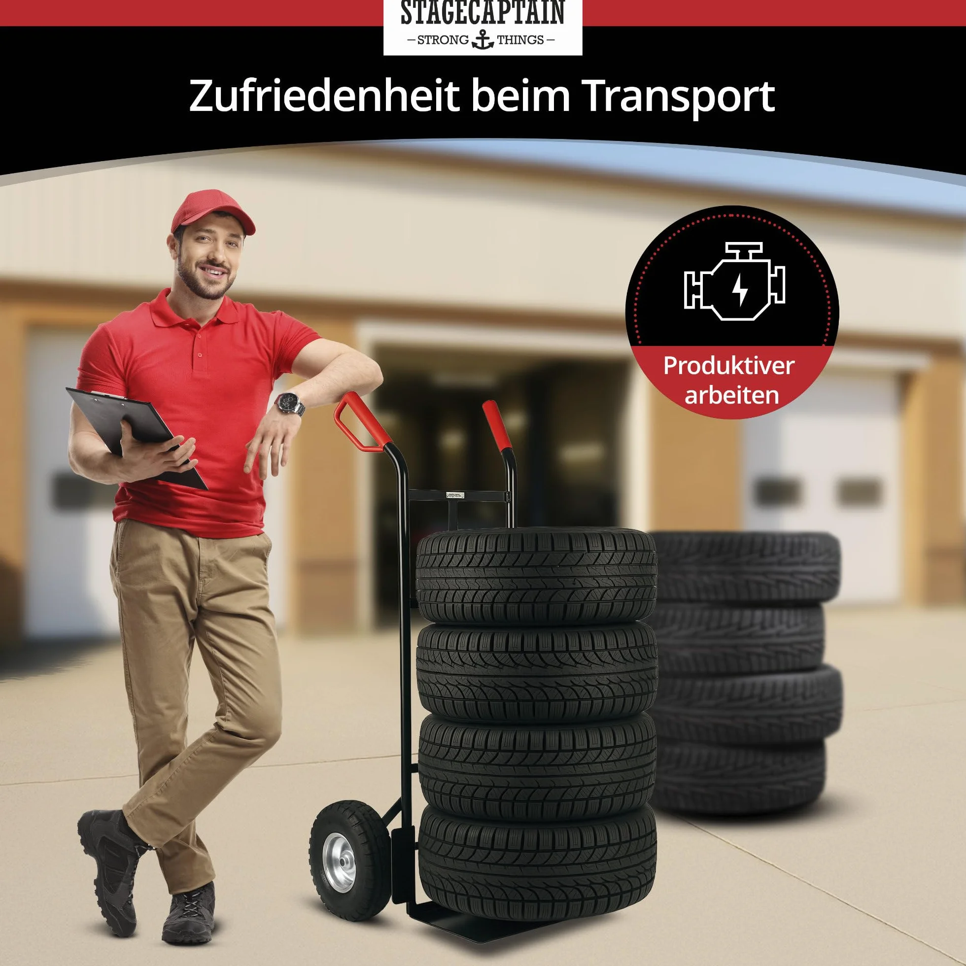 Stagecaptain Carryboy Sackkarre - 200 kg belastbar - Transportkarre für Umzug oder Getränkekisten - Robuster Stahlrahmen und Luftreifen mit 26 cm Ø - Handwagen mit Sicherheits-Haltegriffen - Schwarz