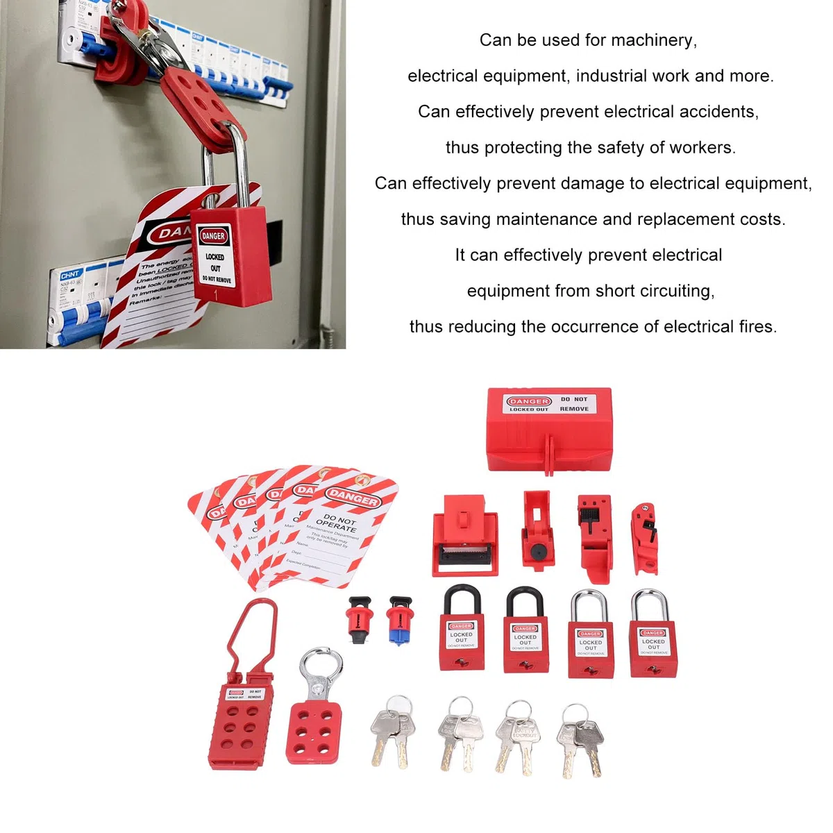 Lock Out Tagout Kits Elektrisch, Lockout Tagout Kit, Schließbügel, Lockout Loto Sicherheitsschlösser, Hängeetiketten, Schlüssel und Aufbewahrungstasche