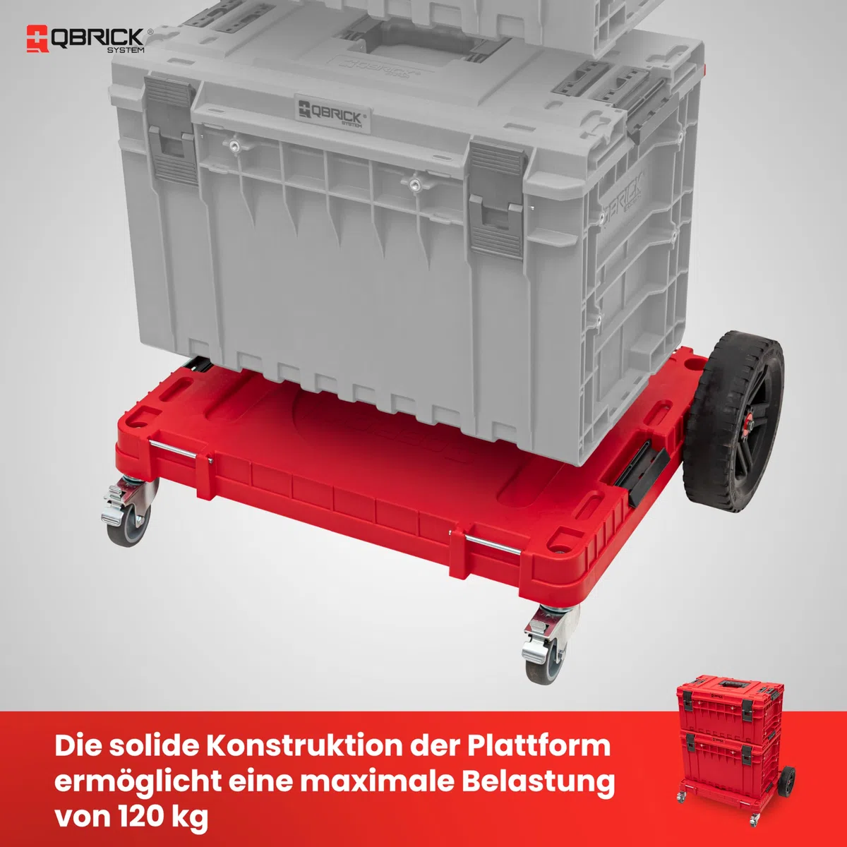 QBRICK SYSTEM Transportroller Rollbrett Transportbrett 120 kg Tragkraft ONE Transport Platform All Terrain RED Ultra HD Rot 750 x 542 x 223 mm