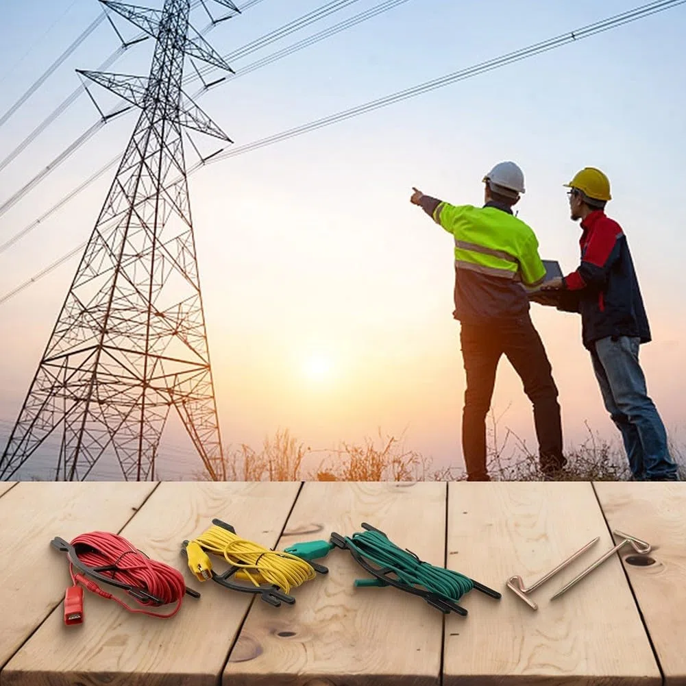Digitales Bodenwiderstandsprüfer-Set, 3 Prüfdrähte und 2 Hilfserde für Stangen, Kunststoff- und Metallkonstruktion, für genaue Erdungsmessung