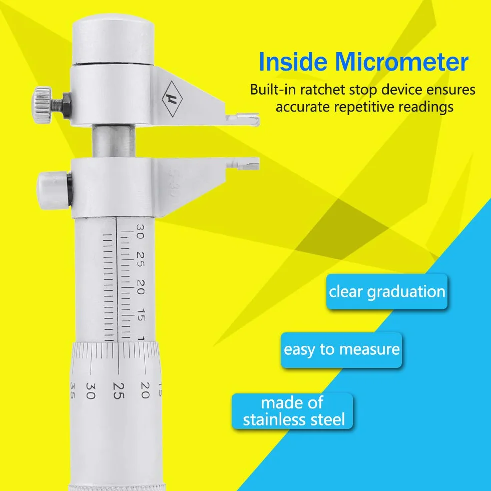 Edelstahl-Innenmikrometer-Satz, 5-30mm, 0,01mm Genauigkeit, inkl. Schraubenschlüssel, für präzise Bohrungen und Messungen, klar lesbar und zuverlässig