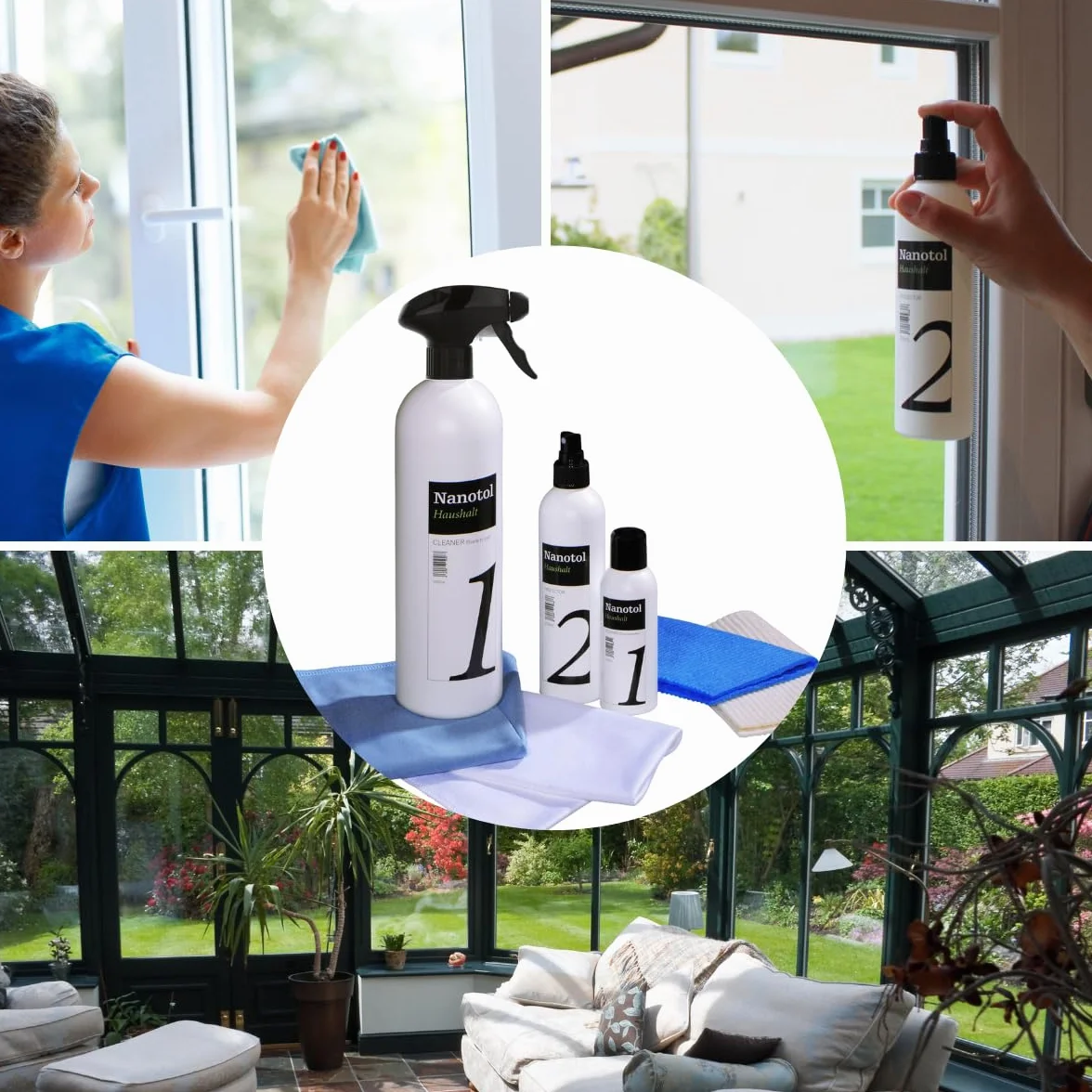 Nanotol Fensterreiniger Set mit Nanoversiegelung - EASY-TO-CLEAN Beschichtung für 40 m² Glas + Rahmen - geeignet für Fensterwischer, Fenstersauger, Abzieher