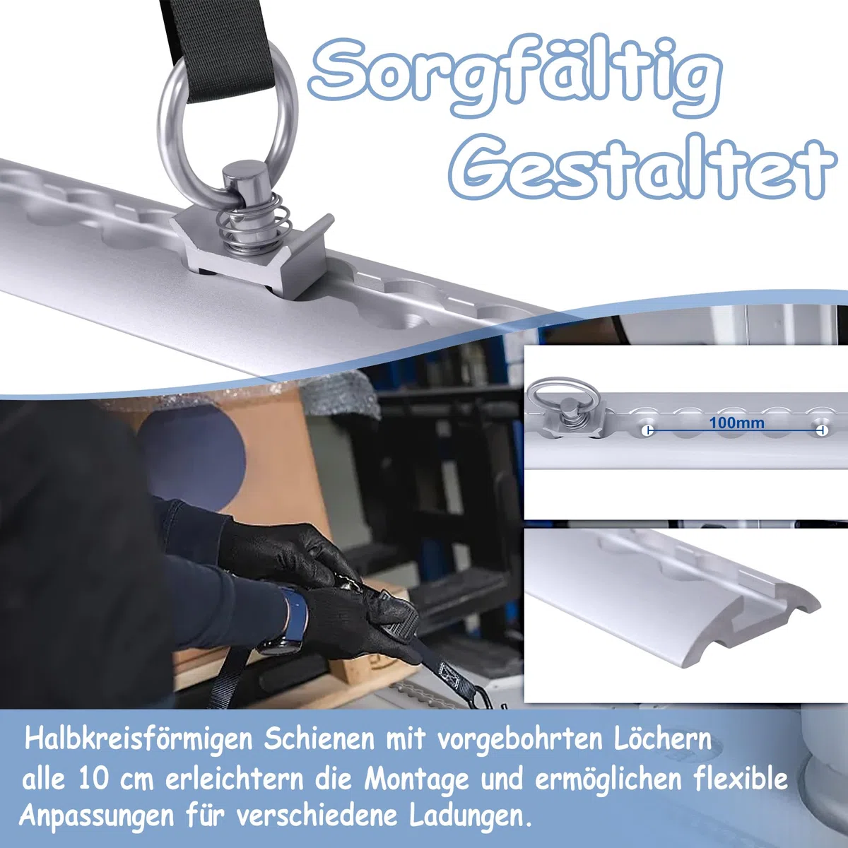 4 x 1m Airlineschiene Set M6 Bohrungen Aluschiene Kederschiene Set Schraubfitting Airlineschiene Ladungssicherung für LKWs mit 10 Zurrösen