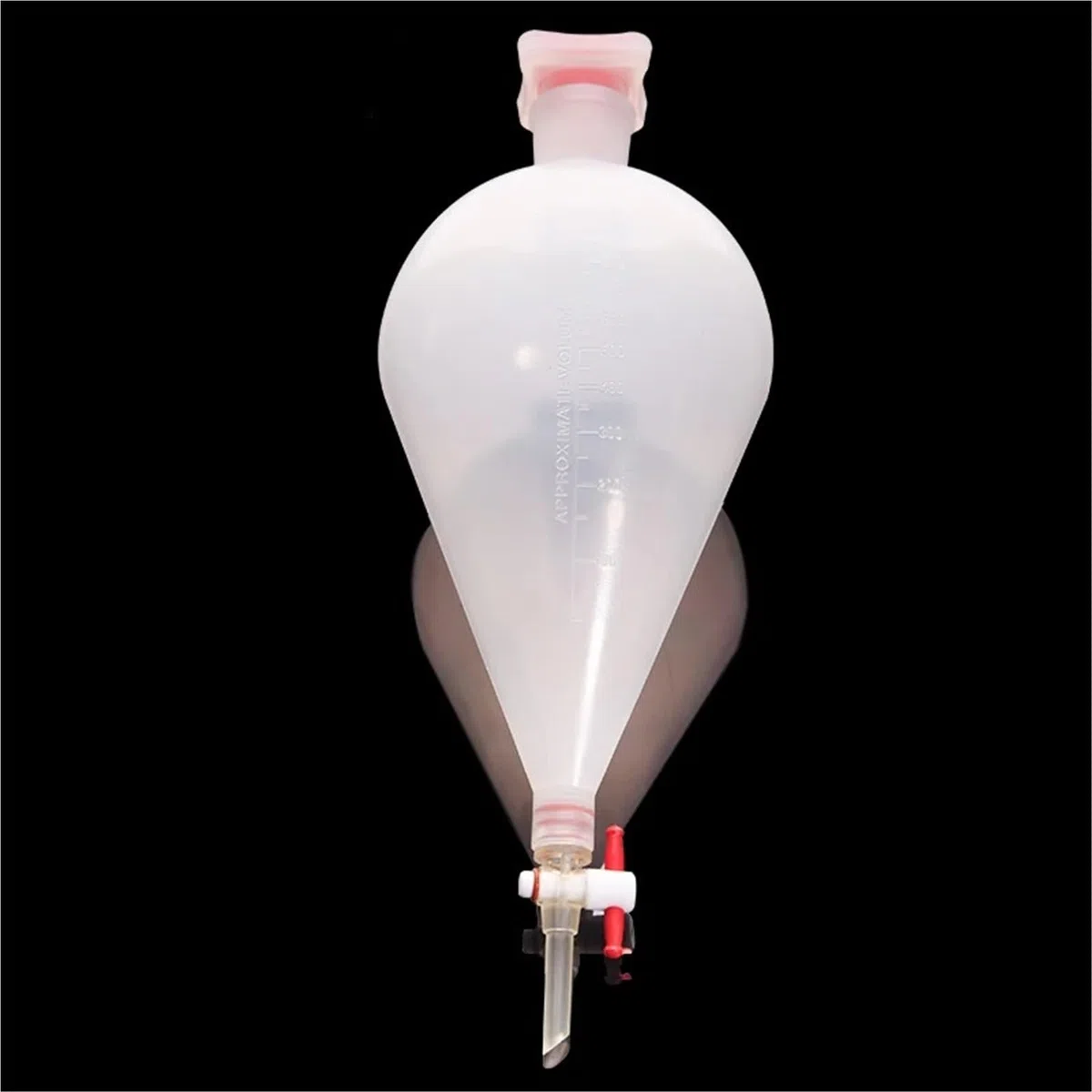 125 ml birnenförmiger Scheidetrichter aus Kunststoff mit PTFE-Stopfen. PP-Trenntrichter. Laborbedarf
