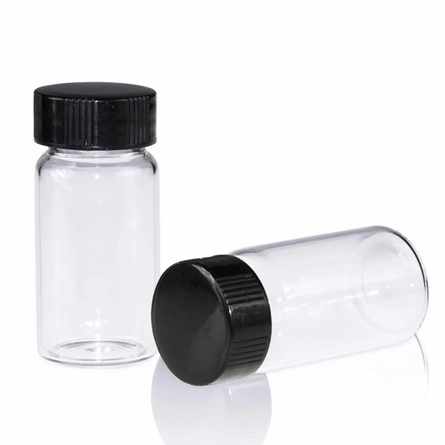 ALWSCI 100 Stücke 20 mL Probe Klarglas Fläschchen Probenahme Flaschen 24 mm Schwarz geschlossen Top PP Cap, Probe Container Labor Fläschchen 27.5x57 mm