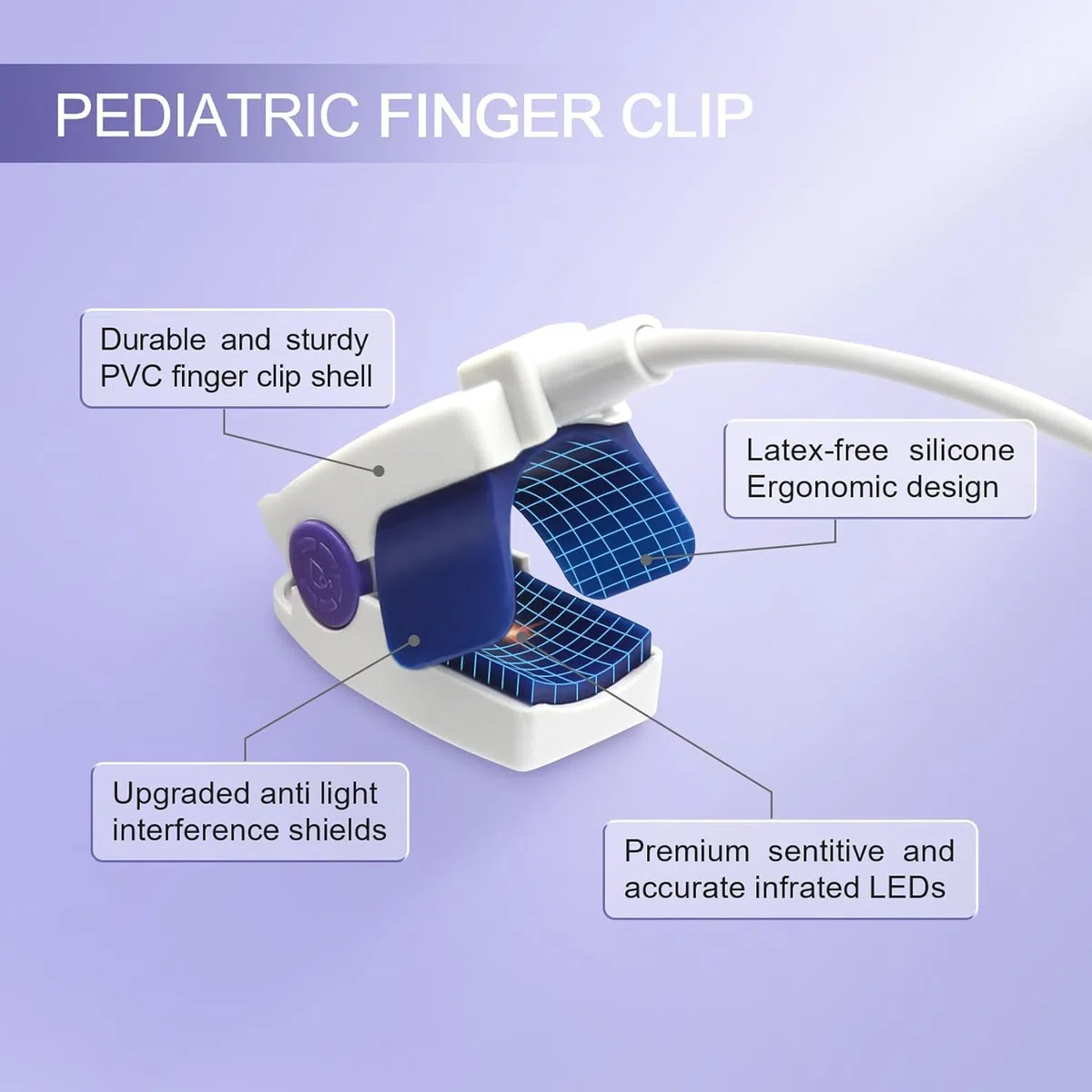 skmeditec SpO2-Sensor kompatibel mit Nonin Direct Connect-Kabel, 9,8 Fuß Clip-Sonde mit 7-poligem Anschluss, Ersatzkabel