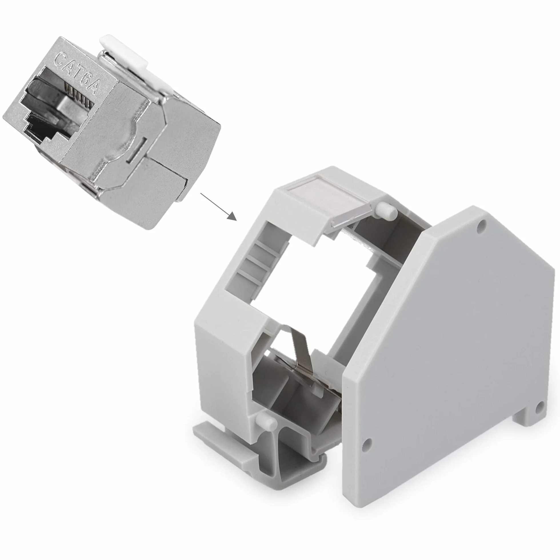 kwmobile Keystone Modul Set CAT 6A mit Hutschienenadapter - 8x RJ45 Hutschienenadapter Buchse geschirmt + 8x Halter für DIN Hutschiene - werkzeuglose Netzwerkdose bis 10 Gbit/s