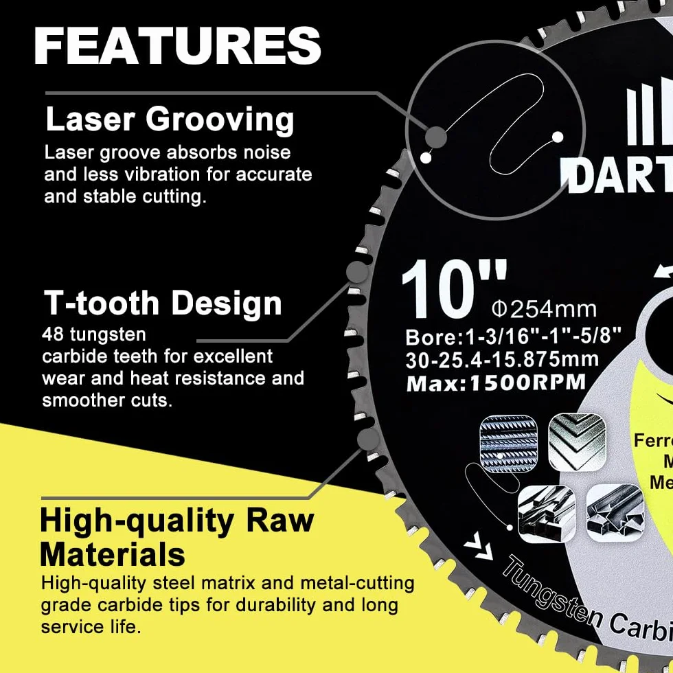 254mm TCT Sägeblätter, 50 Zähne Metalltrennscheibe Wolframkarbid bestückte Kreissäge für Eisen, Edelstahl, Nickel, Titan, Eisenmetalle und Stahlrohre
