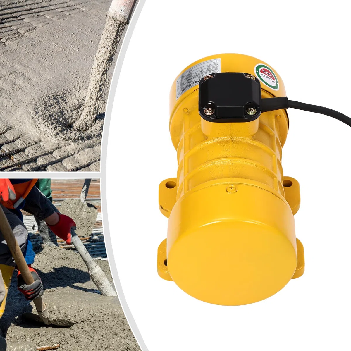 Beton-Vibrationsmotor 250W, Vibrationsmotor 2840 U/min 220V Geräuscharm mit kapazitive Schalter für Bergbau Metallurgie Kohle Strom Bau (Gelb)