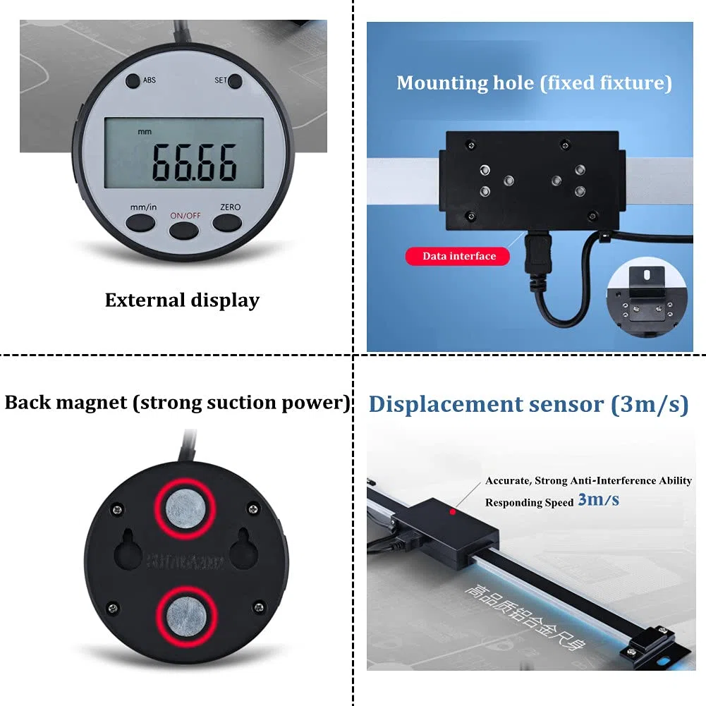 Digital Readout Kit,Auslesewaage digitaler Anzeigen Wegsensor LCD Ausleseset Präzise Digital Linear Scale mit LCD Anzeigen und Montagezubehör für Fräsmaschinen usw,0-150 mm,höher Leistung