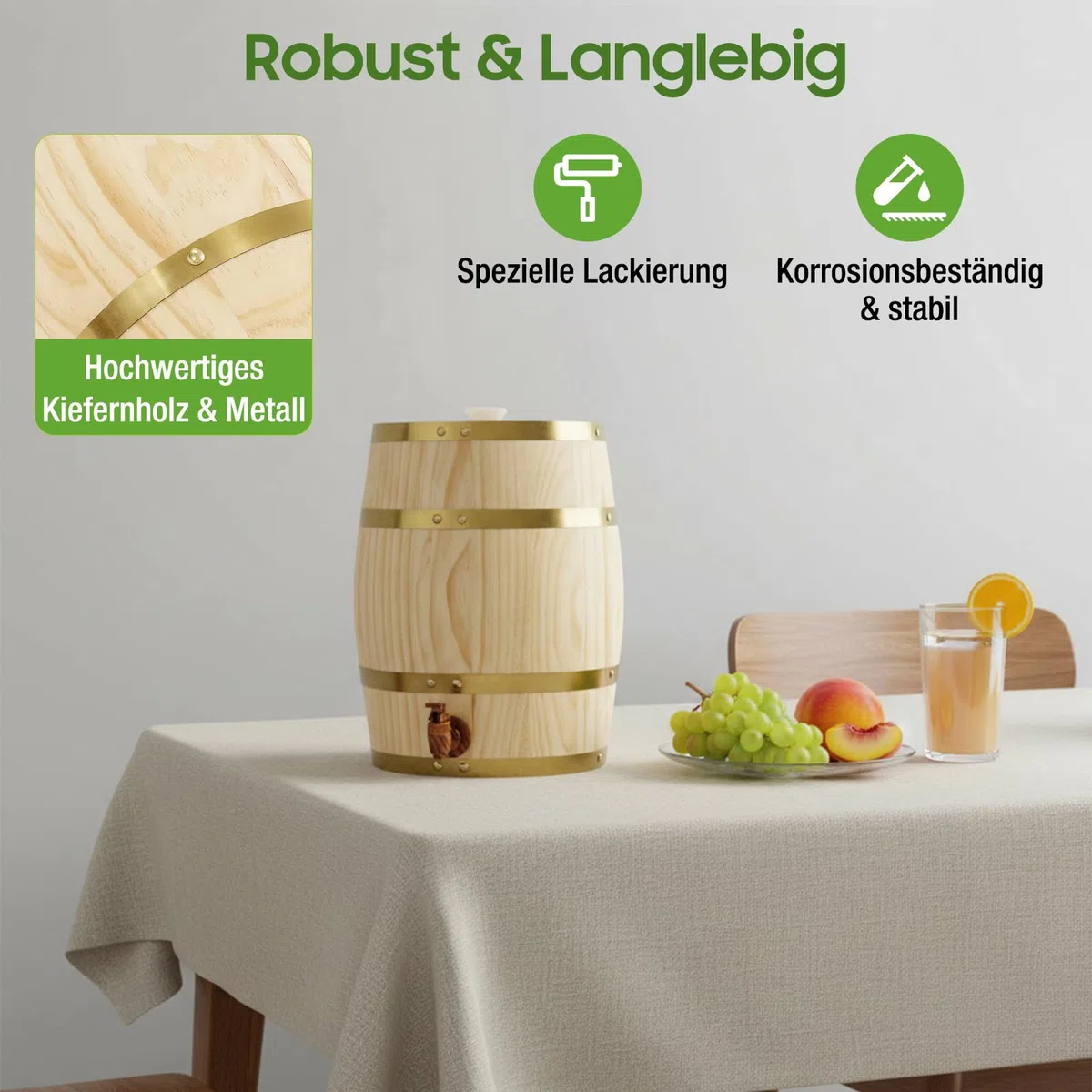 10L Holzfass mit Zapfhahn, Vertikal Whiskyfass Schnapsfass Bierfass Kiefernholz-Weinfass für Wein, Whisky, Rum, Dekorationsfass für Bars