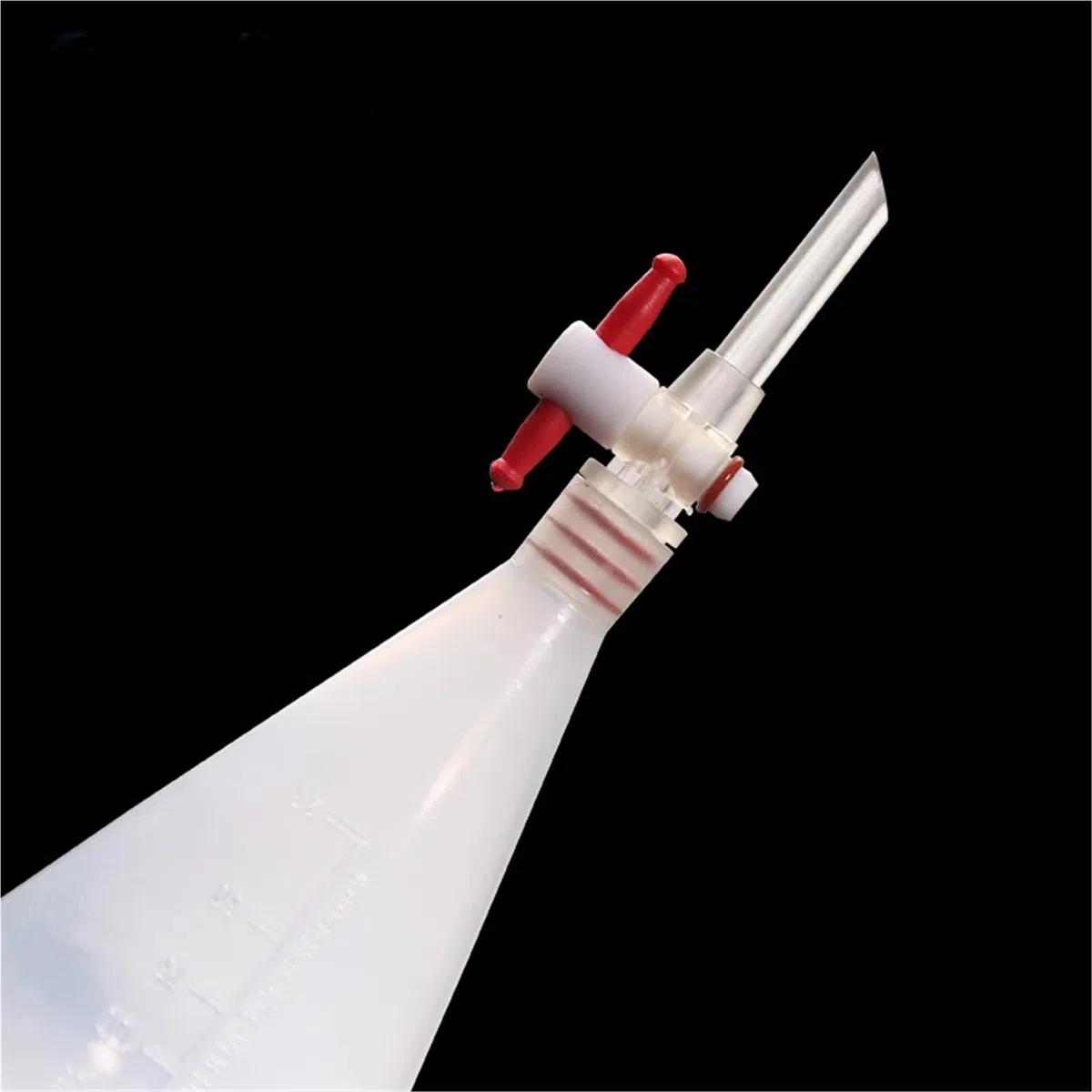 125 ml birnenförmiger Scheidetrichter aus Kunststoff mit PTFE-Stopfen. PP-Trenntrichter. Laborbedarf