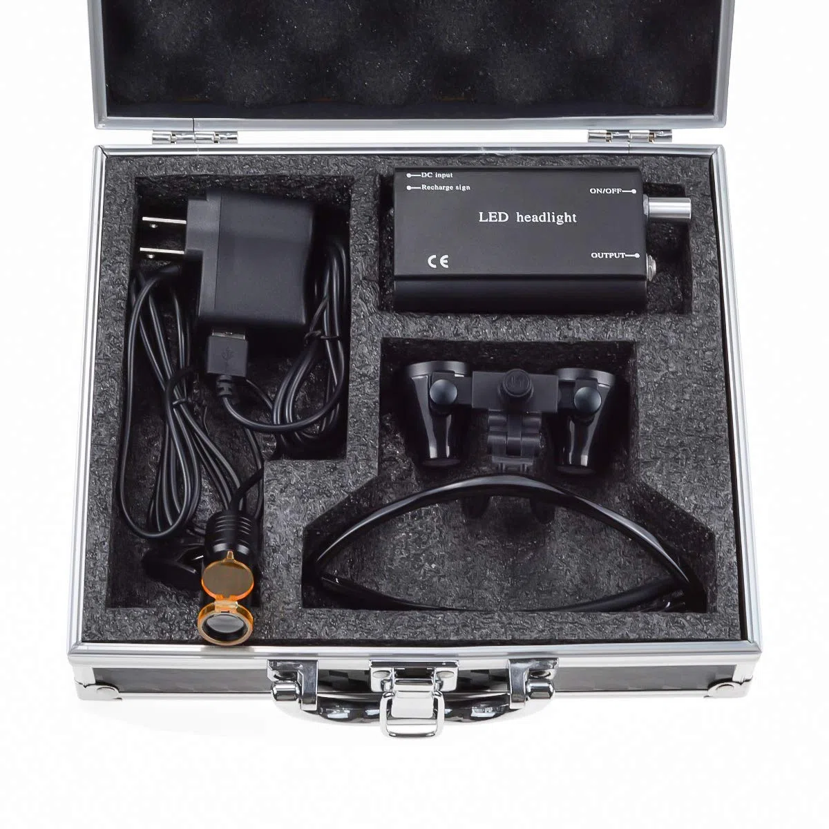 BoNew 3,5 x chirurgische Fernglas-Lupen, optisches Glas + 5 W LED-Scheinwerfer, leistungsstarkes Licht mit Filterclip-Typ + Aluminium-Box (schwarz)