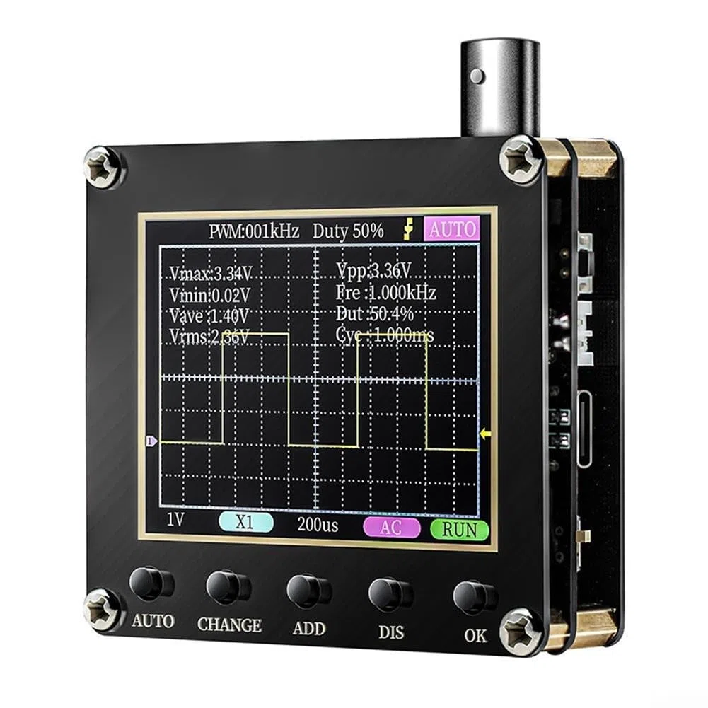 Zoegneer 138 PRO Digitales Oszilloskop, Einzelk, 2,4 Zoll LCD-Display, 200 kHz Bandbreite, 2,5 MSa/s, Abtastrate mit Typ-C-Kabel und Sonde (mit 10-fach-Sonde)